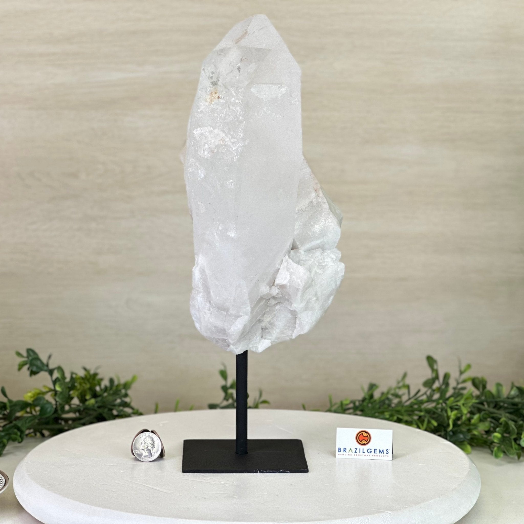 Clear Quartz Crystal Point on a Metal Stand, 11.9 lbs & 14.4" Tall #3122CQ - 029 - Brazil GemsBrazil GemsClear Quartz Crystal Point on a Metal Stand, 11.9 lbs & 14.4" Tall #3122CQ - 029Crystal Points3122CQ - 029