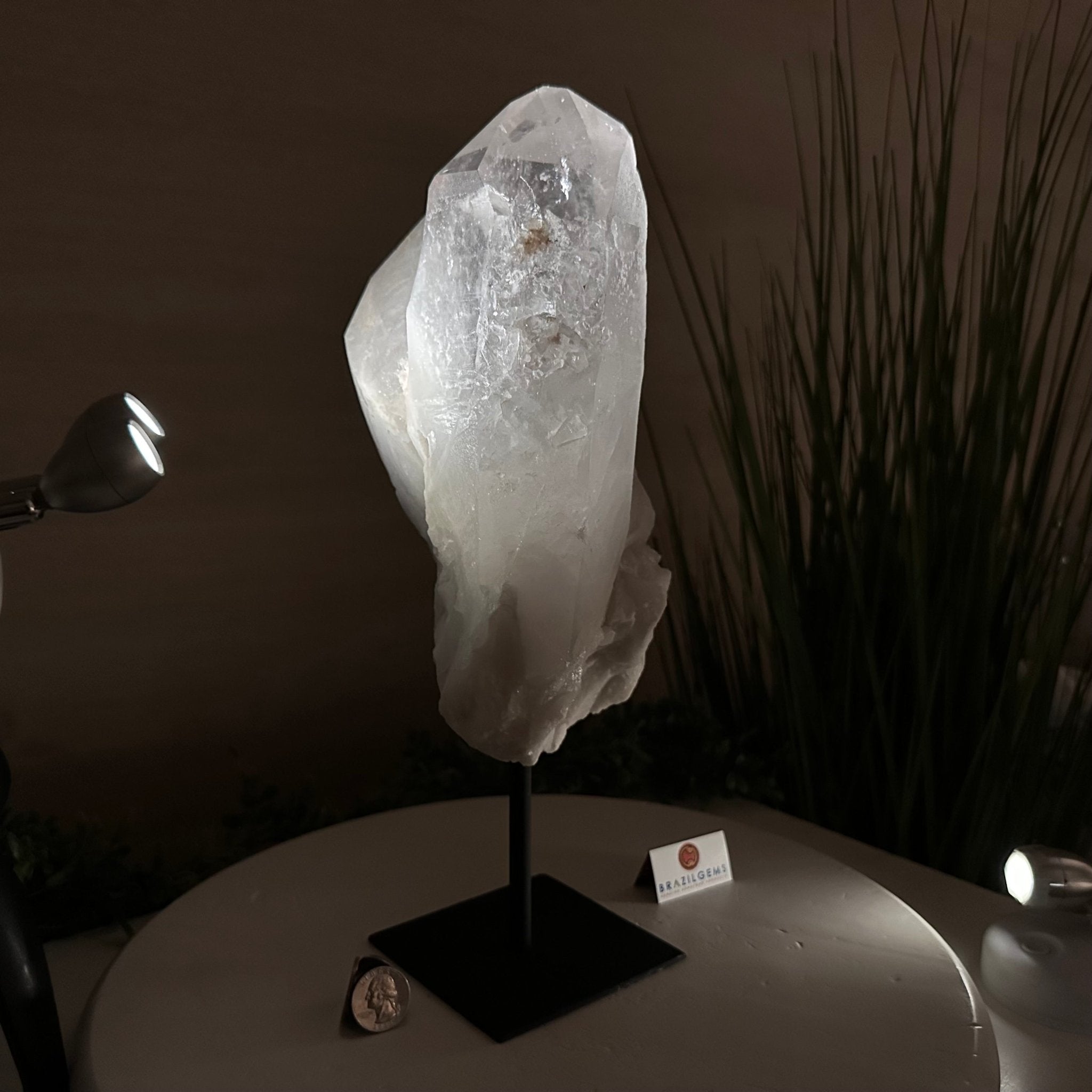 Clear Quartz Crystal Point on a Metal Stand, 11.9 lbs & 14.4" Tall #3122CQ - 029 - Brazil GemsBrazil GemsClear Quartz Crystal Point on a Metal Stand, 11.9 lbs & 14.4" Tall #3122CQ - 029Crystal Points3122CQ - 029