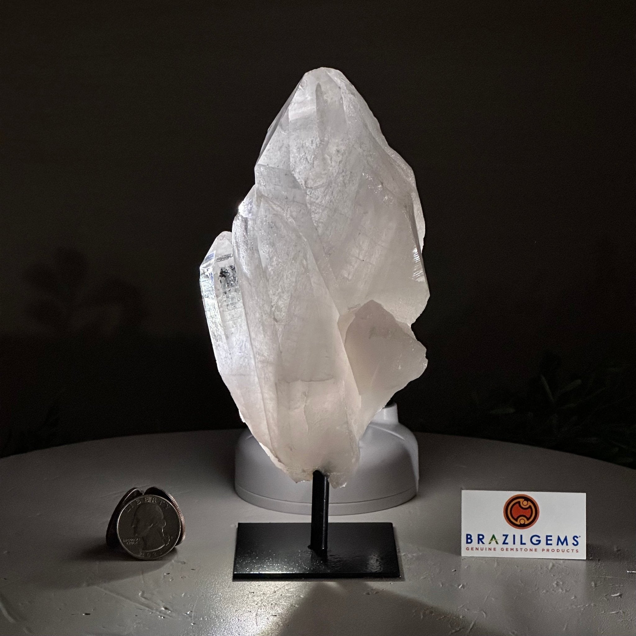 Clear Quartz Crystal Point on a Metal Stand, 1.8 lbs & 7.2" Tall #3122CQ - 022 - Brazil GemsBrazil GemsClear Quartz Crystal Point on a Metal Stand, 1.8 lbs & 7.2" Tall #3122CQ - 022Crystal Points3122CQ - 022