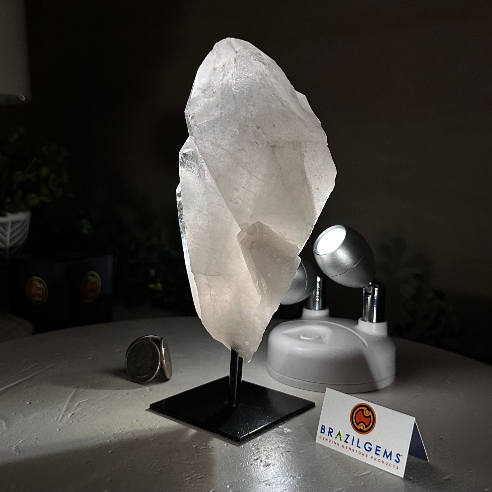 Clear Quartz Crystal Point on a Metal Stand, 1.8 lbs & 7.2" Tall #3122CQ - 022 - Brazil GemsBrazil GemsClear Quartz Crystal Point on a Metal Stand, 1.8 lbs & 7.2" Tall #3122CQ - 022Crystal Points3122CQ - 022