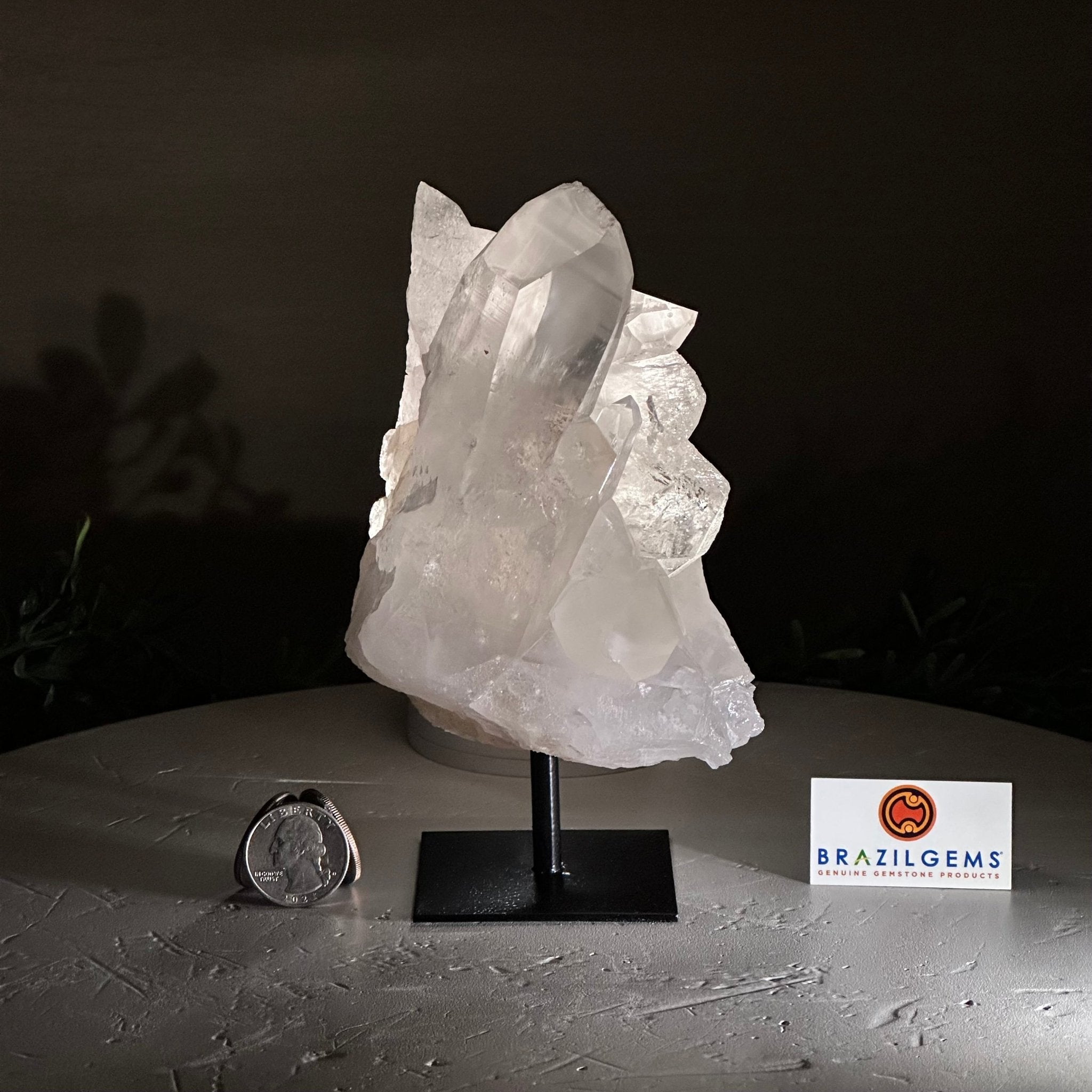 Clear Quartz Crystal Point on a Metal Stand, 2.4 lbs & 6.5" Tall #3122CQ - 015 - Brazil GemsBrazil GemsClear Quartz Crystal Point on a Metal Stand, 2.4 lbs & 6.5" Tall #3122CQ - 015Crystal Points3122CQ - 015