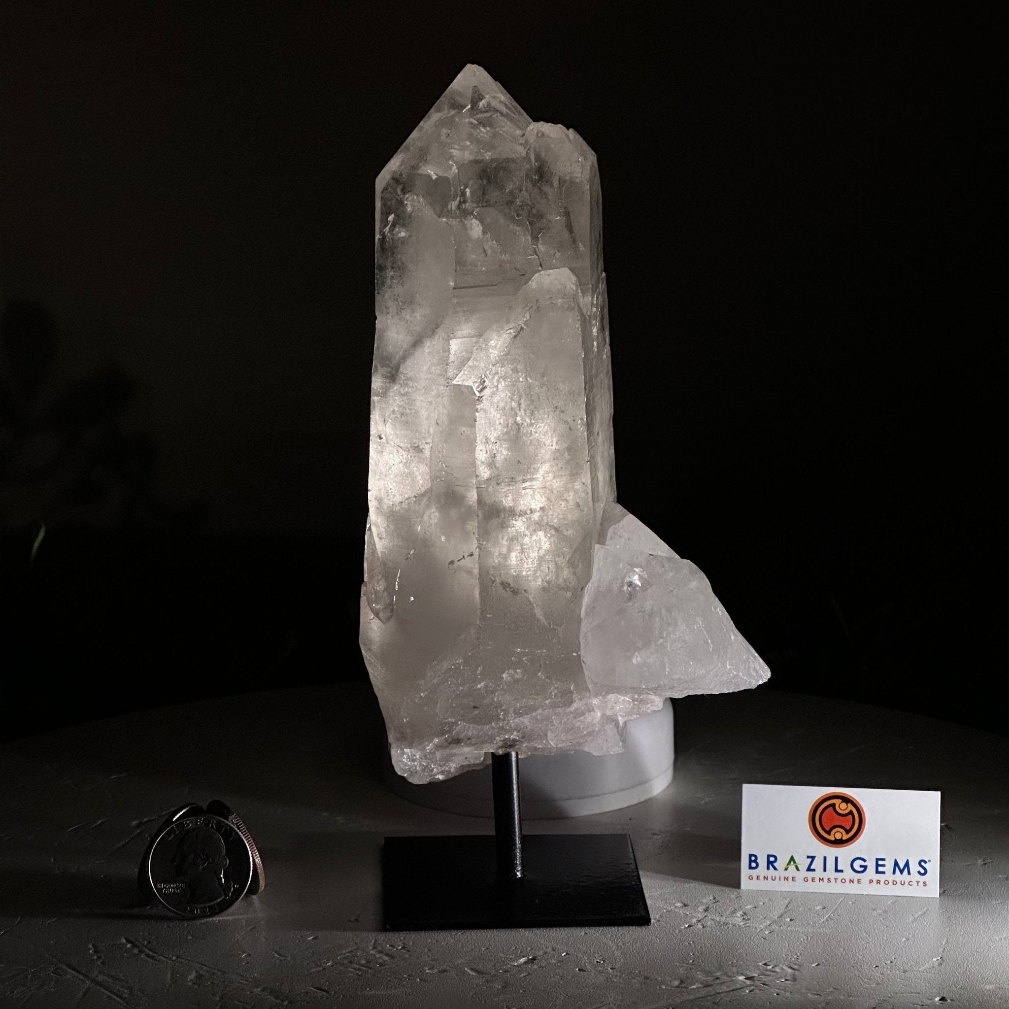 Clear Quartz Crystal Point on a Metal Stand, 2.4 lbs & 7.7" Tall #3122CQ - 014 - Brazil GemsBrazil GemsClear Quartz Crystal Point on a Metal Stand, 2.4 lbs & 7.7" Tall #3122CQ - 014Crystal Points3122CQ - 014