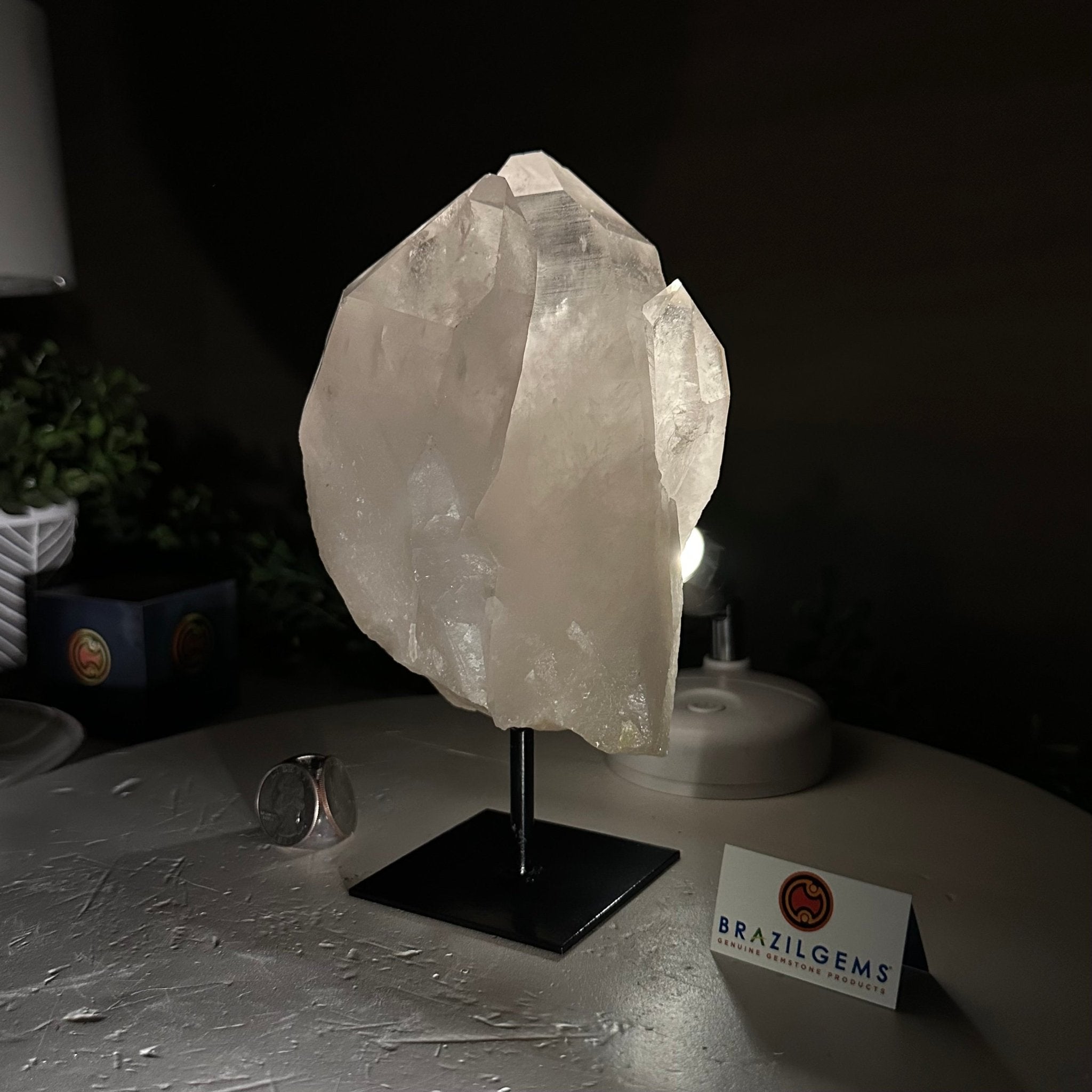 Clear Quartz Crystal Point on a Metal Stand, 3.6 lbs & 7.6" Tall #3122CQ - 016 - Brazil GemsBrazil GemsClear Quartz Crystal Point on a Metal Stand, 3.6 lbs & 7.6" Tall #3122CQ - 016Crystal Points3122CQ - 016