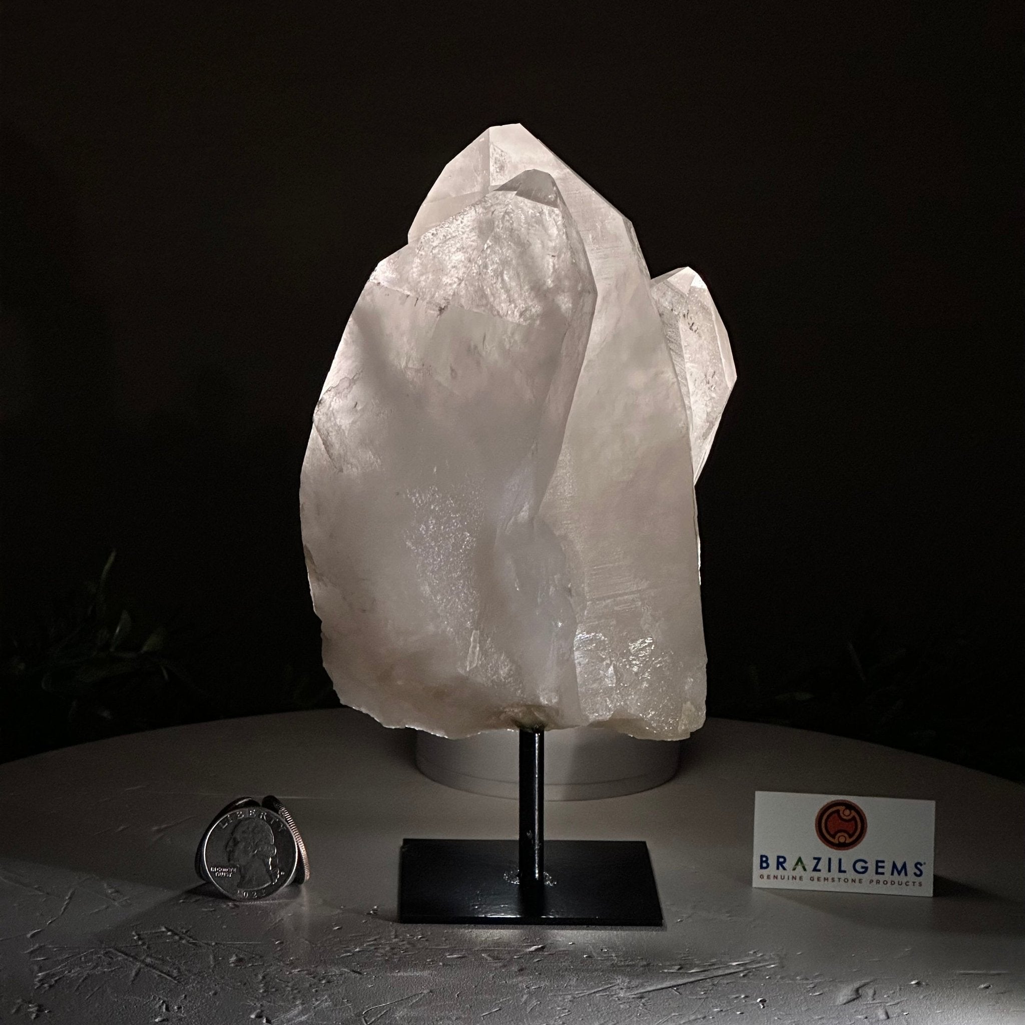 Clear Quartz Crystal Point on a Metal Stand, 3.6 lbs & 7.6" Tall #3122CQ - 016 - Brazil GemsBrazil GemsClear Quartz Crystal Point on a Metal Stand, 3.6 lbs & 7.6" Tall #3122CQ - 016Crystal Points3122CQ - 016