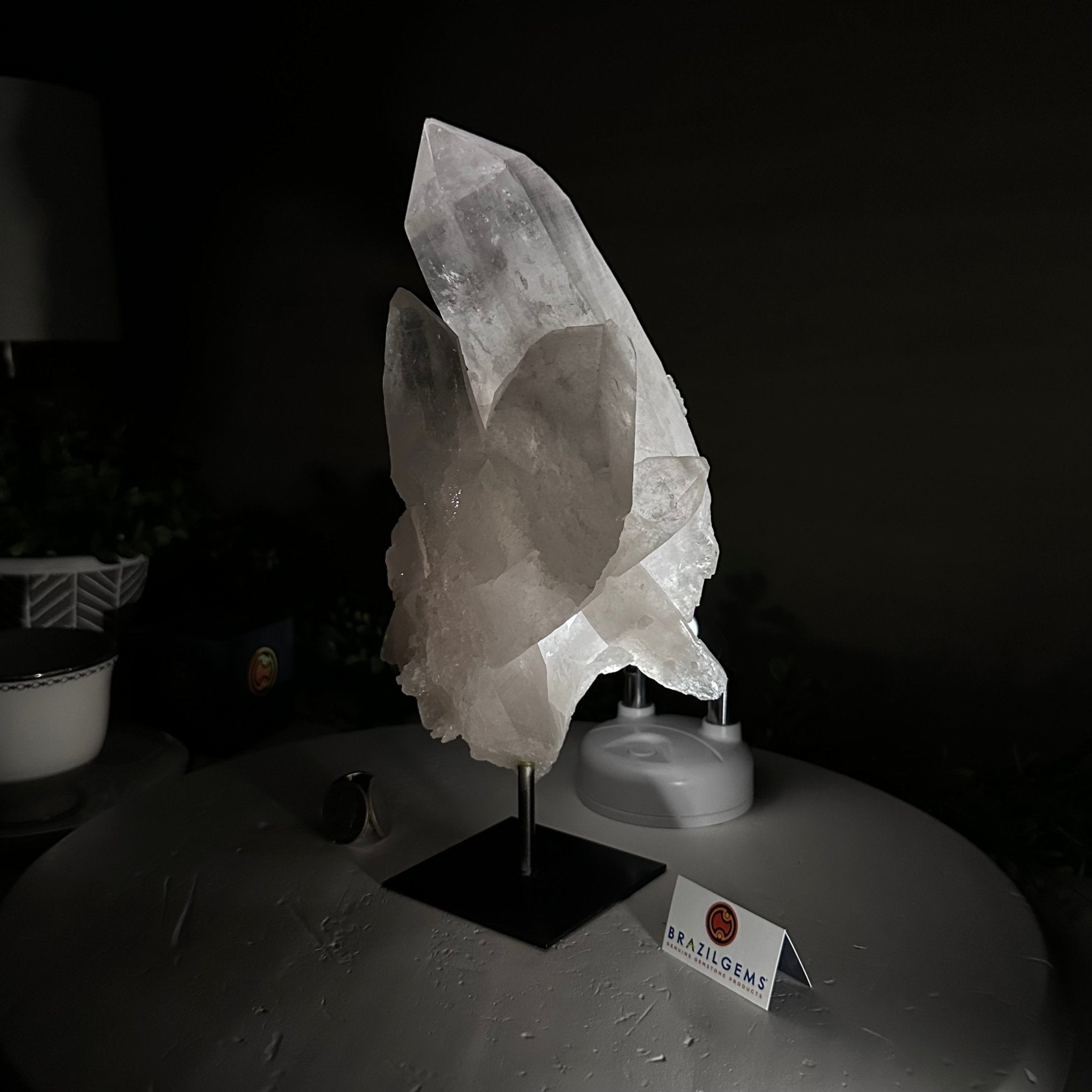 Clear Quartz Crystal Point on a Metal Stand, 5 lbs & 10.4" Tall #3122CQ - 027 - Brazil GemsBrazil GemsClear Quartz Crystal Point on a Metal Stand, 5 lbs & 10.4" Tall #3122CQ - 027Crystal Points3122CQ - 027