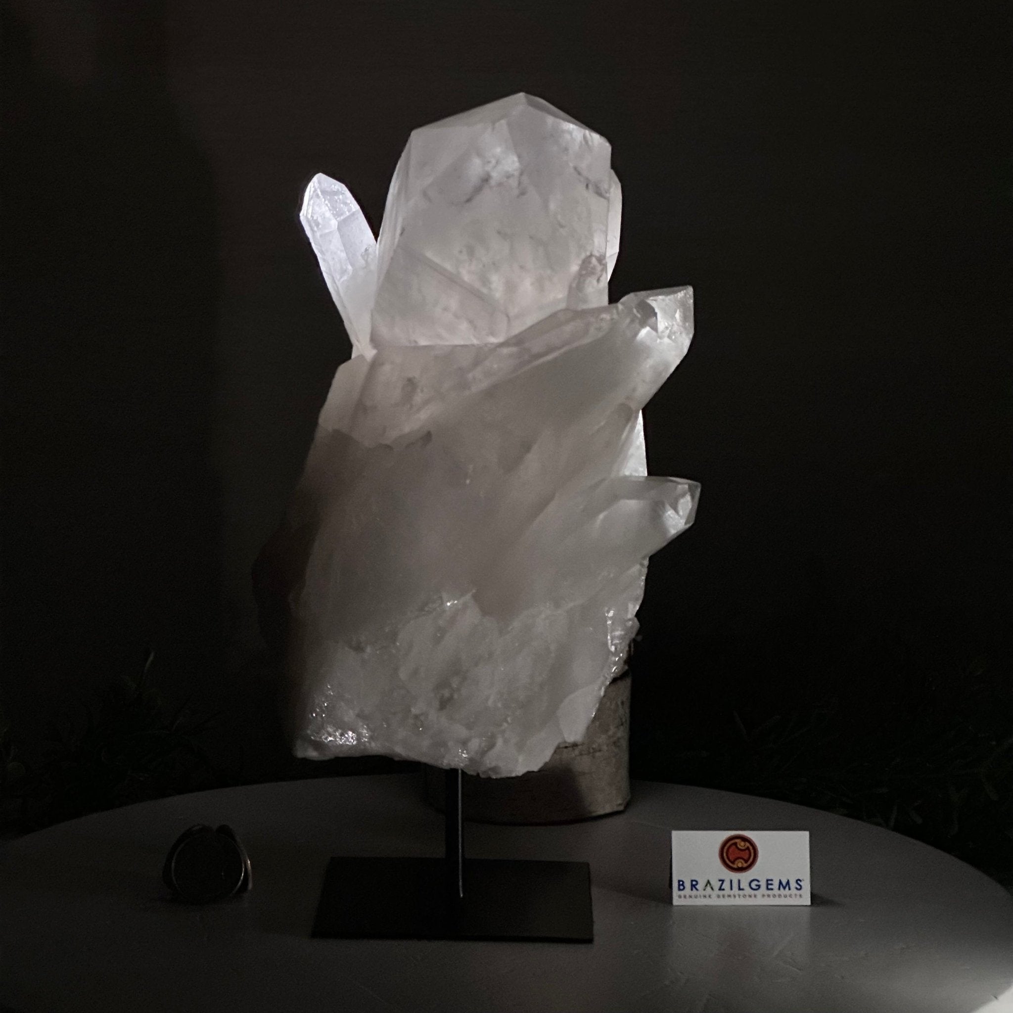 Clear Quartz Crystal Point on a Metal Stand, 8.2 lbs & 10.6" Tall #3122CQ - 018 - Brazil GemsBrazil GemsClear Quartz Crystal Point on a Metal Stand, 8.2 lbs & 10.6" Tall #3122CQ - 018Crystal Points