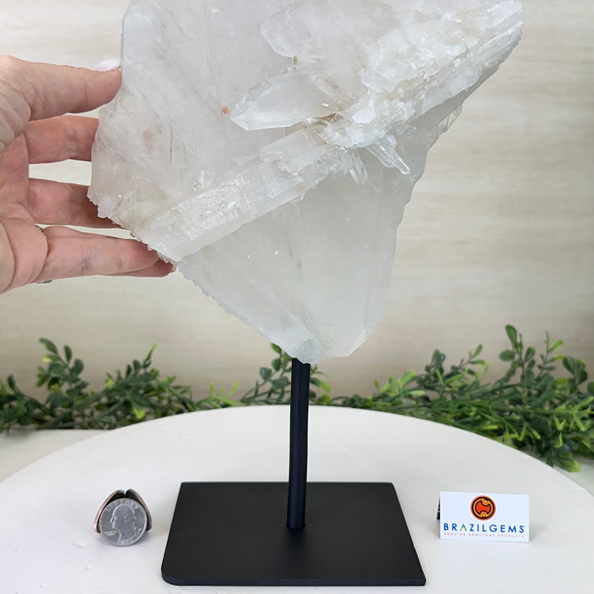 Clear Quartz Crystal Point on a Metal Stand, 9.3 lbs & 15.9" Tall #3122CQ - 020 - Brazil GemsBrazil GemsClear Quartz Crystal Point on a Metal Stand, 9.3 lbs & 15.9" Tall #3122CQ - 020Crystal Points3122CQ - 020