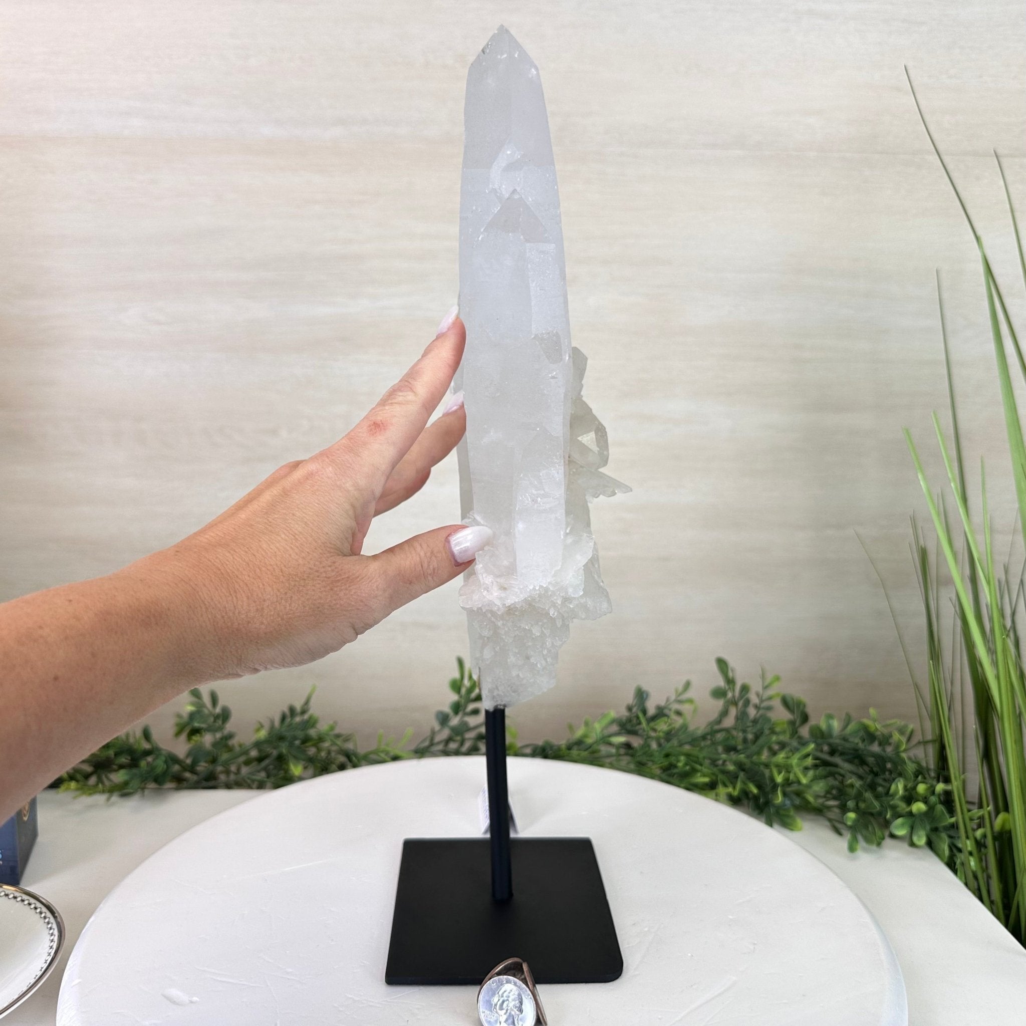 Clear Quartz Crystal Point on a Metal Stand, 9.3 lbs & 15.9" Tall #3122CQ - 020 - Brazil GemsBrazil GemsClear Quartz Crystal Point on a Metal Stand, 9.3 lbs & 15.9" Tall #3122CQ - 020Crystal Points3122CQ - 020