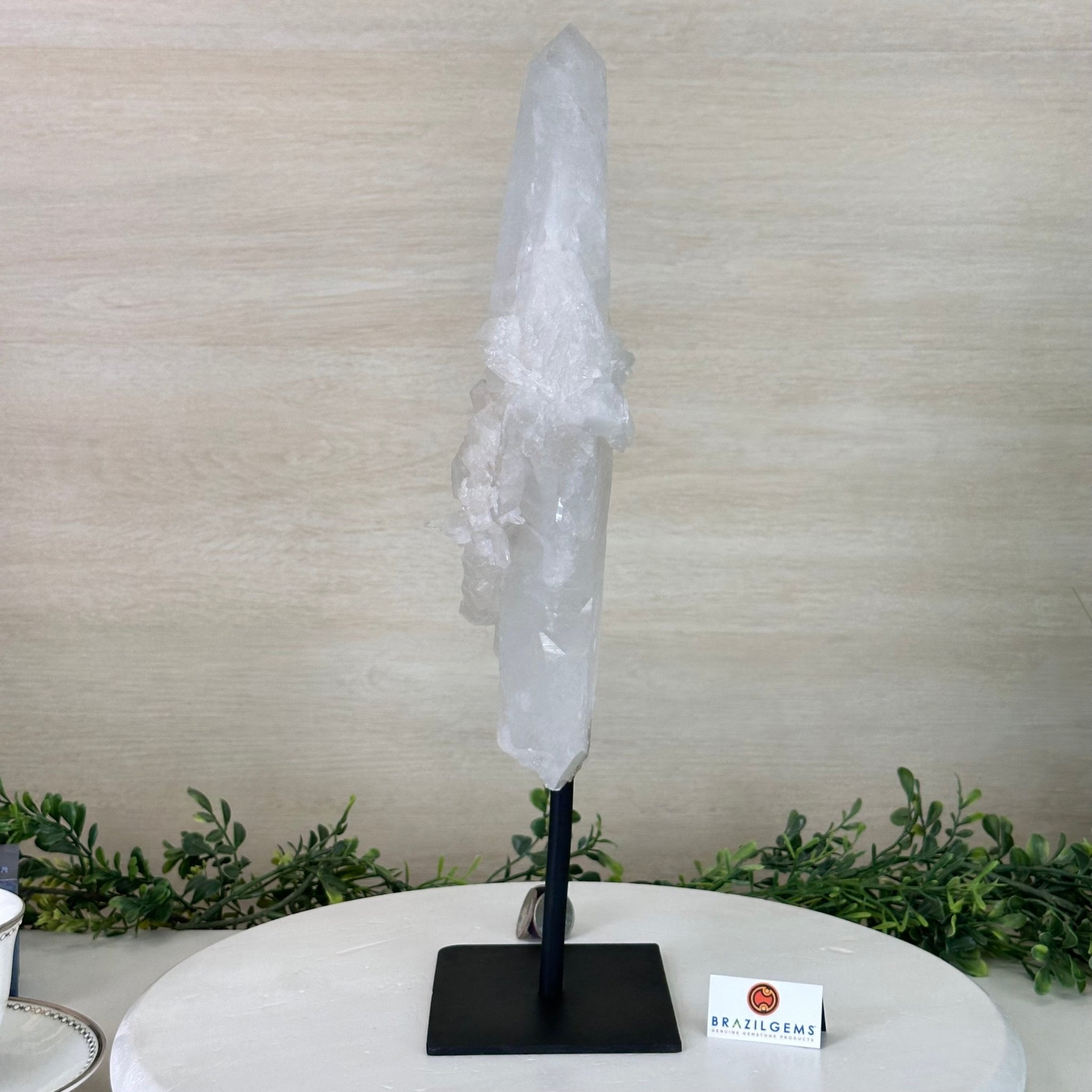 Clear Quartz Crystal Point on a Metal Stand, 9.3 lbs & 15.9" Tall #3122CQ - 020 - Brazil GemsBrazil GemsClear Quartz Crystal Point on a Metal Stand, 9.3 lbs & 15.9" Tall #3122CQ - 020Crystal Points3122CQ - 020