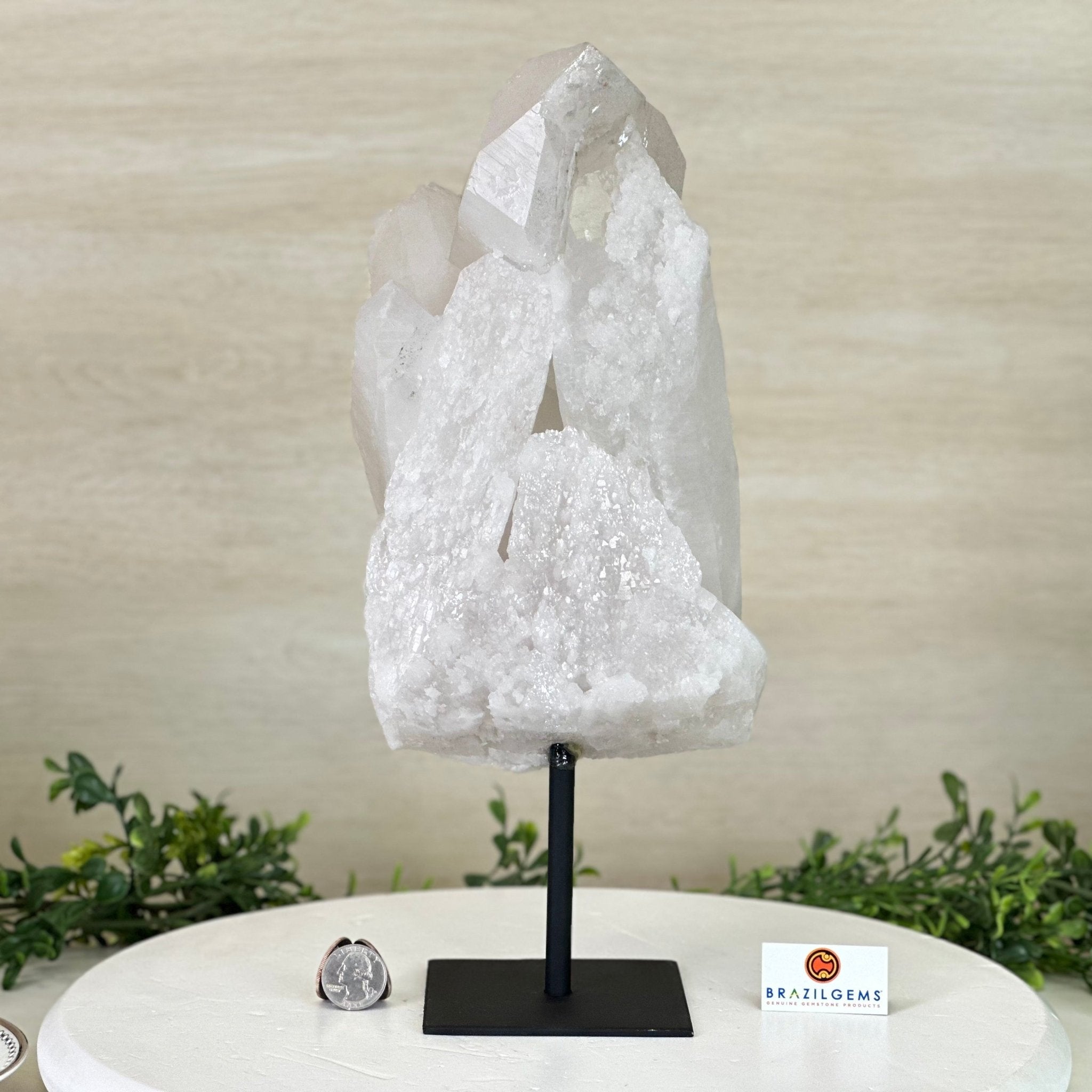 Clear Quartz Crystal Point on a Metal Stand, 9.8 lbs & 13.9" Tall #3122CQ - 028 - Brazil GemsBrazil GemsClear Quartz Crystal Point on a Metal Stand, 9.8 lbs & 13.9" Tall #3122CQ - 028Crystal Points3122CQ - 028