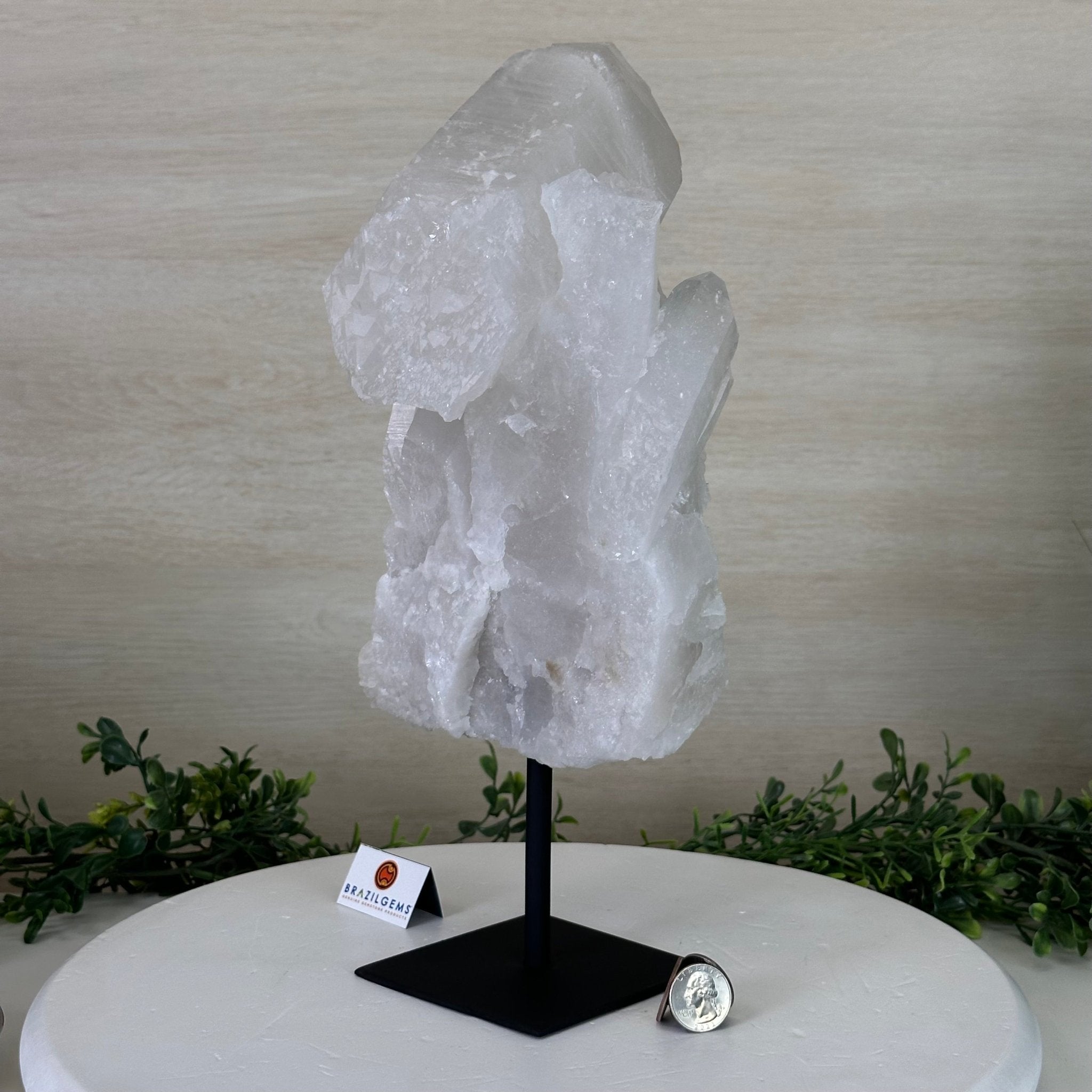 Clear Quartz Crystal Point on a Metal Stand, 9.8 lbs & 13.9" Tall #3122CQ - 028 - Brazil GemsBrazil GemsClear Quartz Crystal Point on a Metal Stand, 9.8 lbs & 13.9" Tall #3122CQ - 028Crystal Points3122CQ - 028