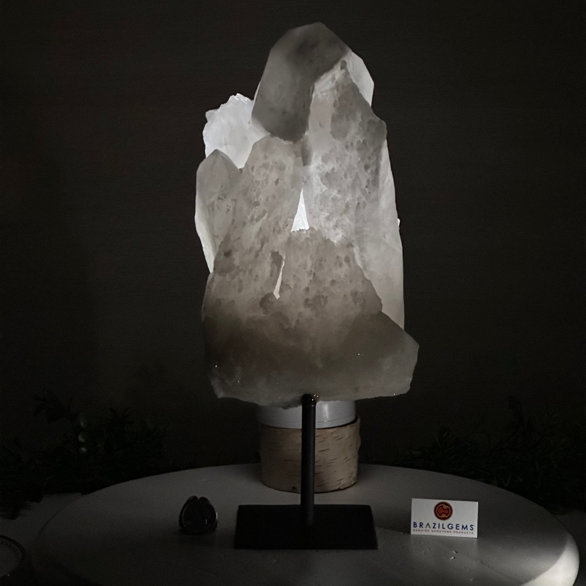 Clear Quartz Crystal Point on a Metal Stand, 9.8 lbs & 13.9" Tall #3122CQ - 028 - Brazil GemsBrazil GemsClear Quartz Crystal Point on a Metal Stand, 9.8 lbs & 13.9" Tall #3122CQ - 028Crystal Points3122CQ - 028