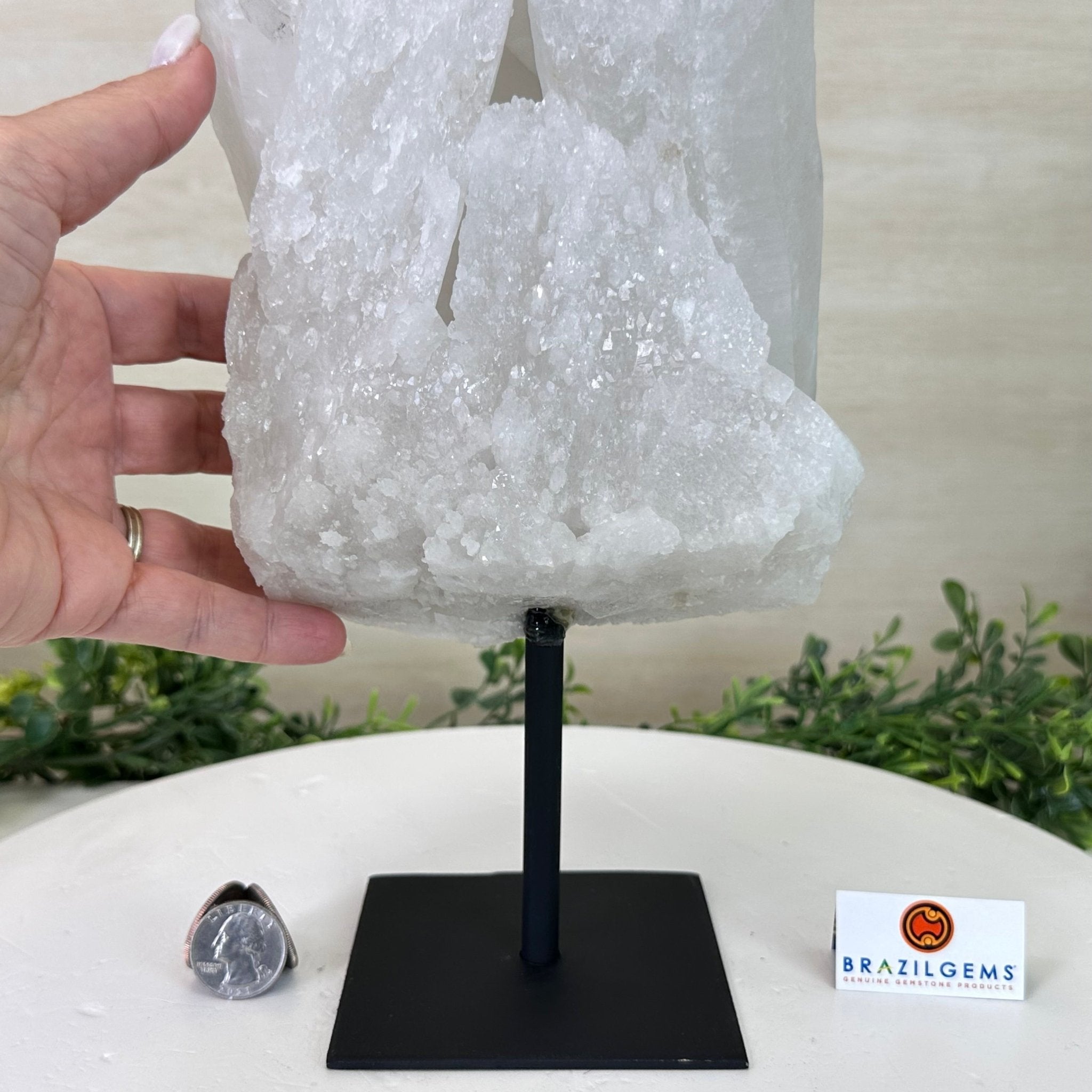 Clear Quartz Crystal Point on a Metal Stand, 9.8 lbs & 13.9" Tall #3122CQ - 028 - Brazil GemsBrazil GemsClear Quartz Crystal Point on a Metal Stand, 9.8 lbs & 13.9" Tall #3122CQ - 028Crystal Points3122CQ - 028