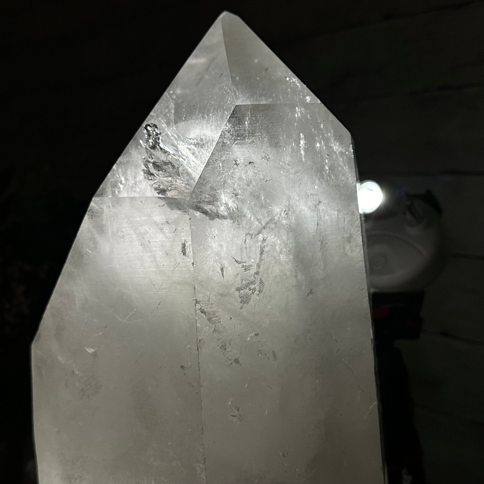 Clear Quartz Crystal Point on Rotating Base, 40.1 lbs & 18.4" Tall #3120CQ-008 - Brazil GemsBrazil GemsClear Quartz Crystal Point on Rotating Base, 40.1 lbs & 18.4" Tall #3120CQ-008Crystal Points3120CQ-008