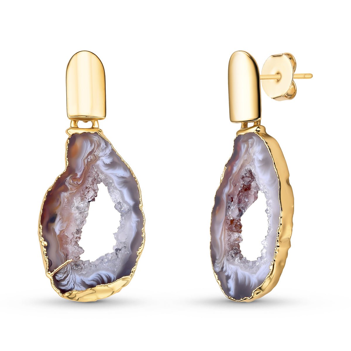 Dangle Style 18K Gold Plated Earrings with Natural Druse Agate Gemstones - Brazil GemsBrazil GemsDangle Style 18K Gold Plated Earrings with Natural Druse Agate GemstonesEarrings11GP5498 - 101