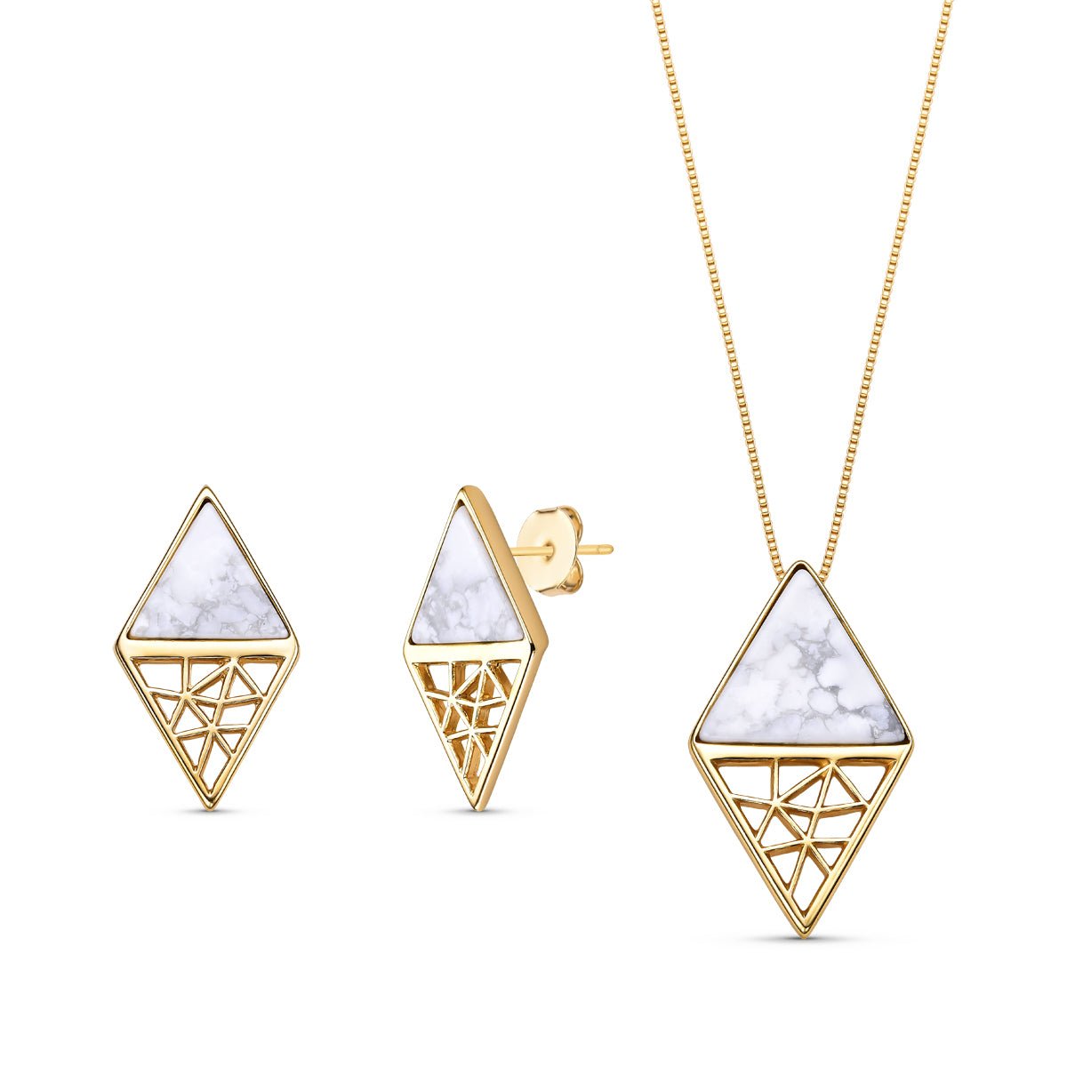 Double Triangles Gold Plated Necklace & Earring Set w/ Natural Gemstones - Brazil GemsBrazil GemsDouble Triangles Gold Plated Necklace & Earring Set w/ Natural GemstonesNecklace & Earring Set14GP6026 - 114