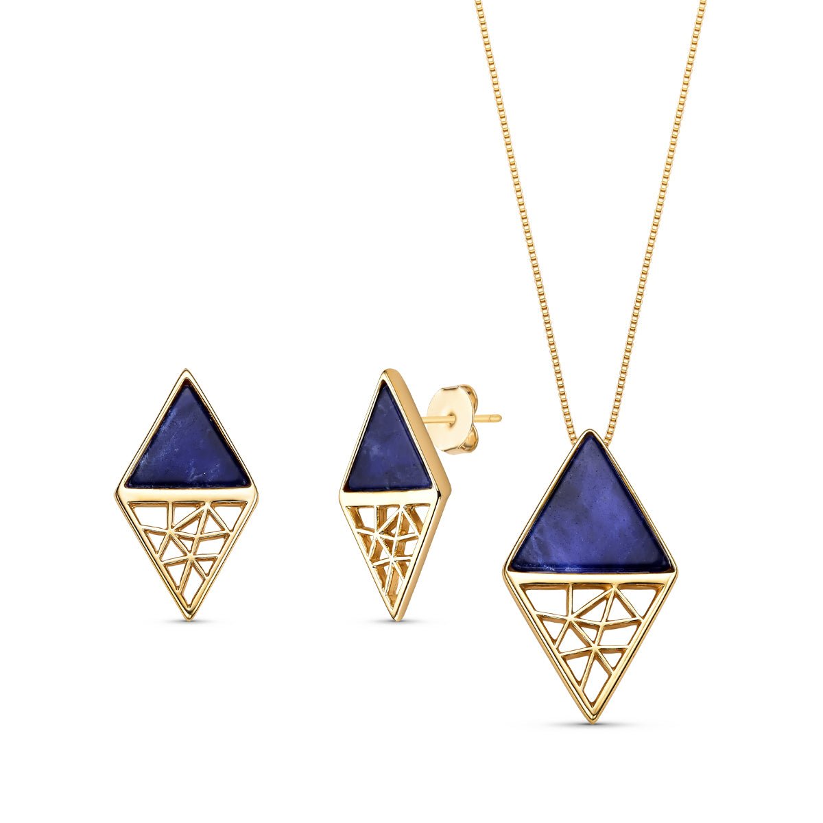 Double Triangles Gold Plated Necklace & Earring Set w/ Natural Gemstones - Brazil GemsBrazil GemsDouble Triangles Gold Plated Necklace & Earring Set w/ Natural GemstonesNecklace & Earring Set14GP6026 - 130