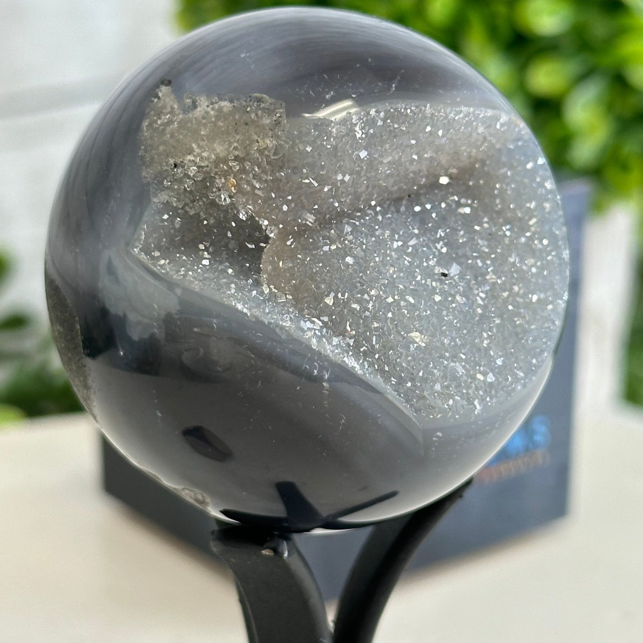 Druzy Agate Sphere on a Metal Stand, 0.5 lbs & 4.7" Tall #5634-0001 - Brazil GemsBrazil GemsDruzy Agate Sphere on a Metal Stand, 0.5 lbs & 4.7" Tall #5634-0001Spheres5634-0001