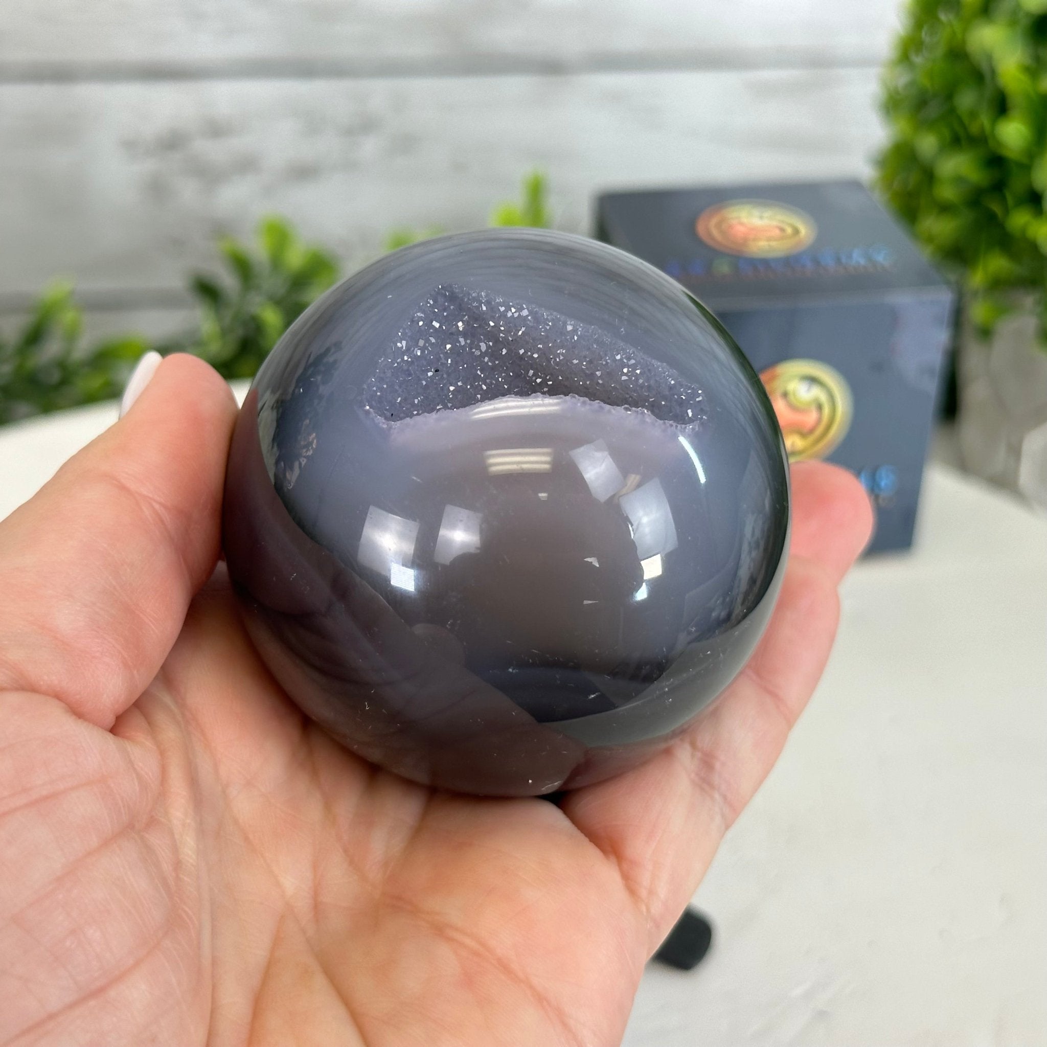 Druzy Agate Sphere on a Metal Stand, 0.9 lbs & 6.3" Tall #5634-0003 - Brazil GemsBrazil GemsDruzy Agate Sphere on a Metal Stand, 0.9 lbs & 6.3" Tall #5634-0003Spheres5634-0003