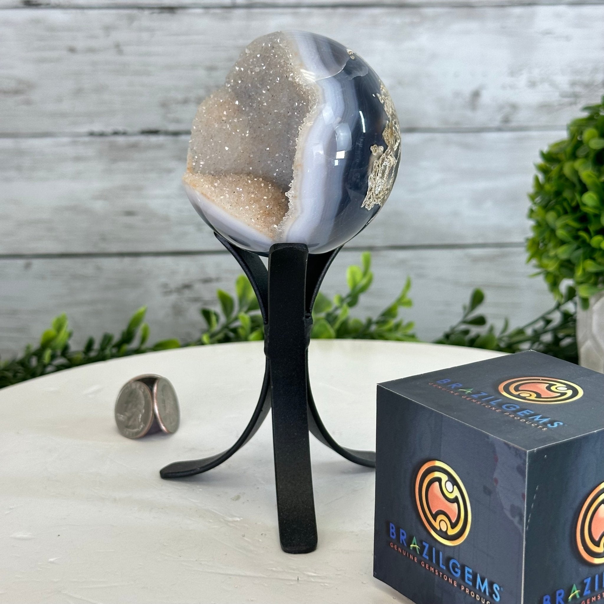 Druzy Agate Sphere on a Metal Stand, 1 lbs & 6.8" Tall #5634-0004 - Brazil GemsBrazil GemsDruzy Agate Sphere on a Metal Stand, 1 lbs & 6.8" Tall #5634-0004Spheres5634-0004