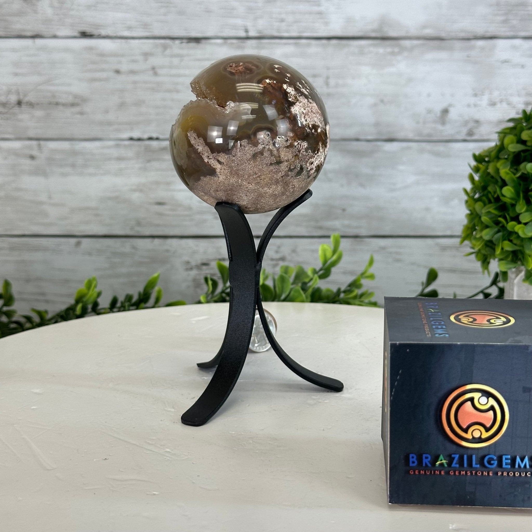 Druzy Agate Sphere on a Metal Stand, 1.2 lbs & 6.6" Tall #5634-0005 - Brazil GemsBrazil GemsDruzy Agate Sphere on a Metal Stand, 1.2 lbs & 6.6" Tall #5634-0005Spheres5634-0005