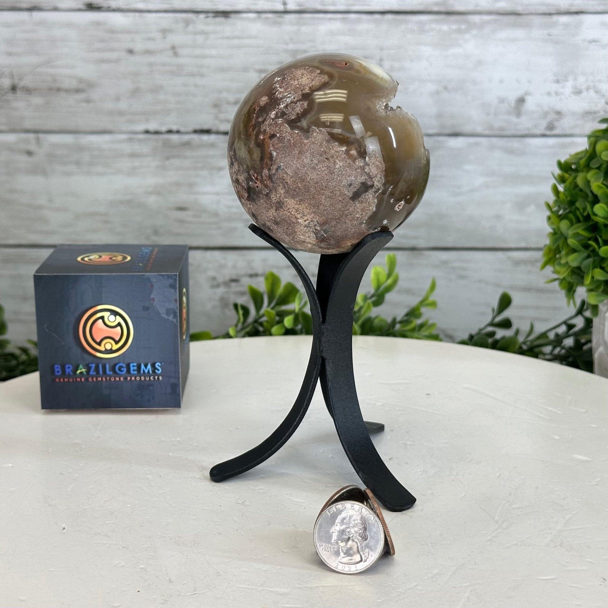 Druzy Agate Sphere on a Metal Stand, 1.2 lbs & 6.6" Tall #5634-0005 - Brazil GemsBrazil GemsDruzy Agate Sphere on a Metal Stand, 1.2 lbs & 6.6" Tall #5634-0005Spheres5634-0005