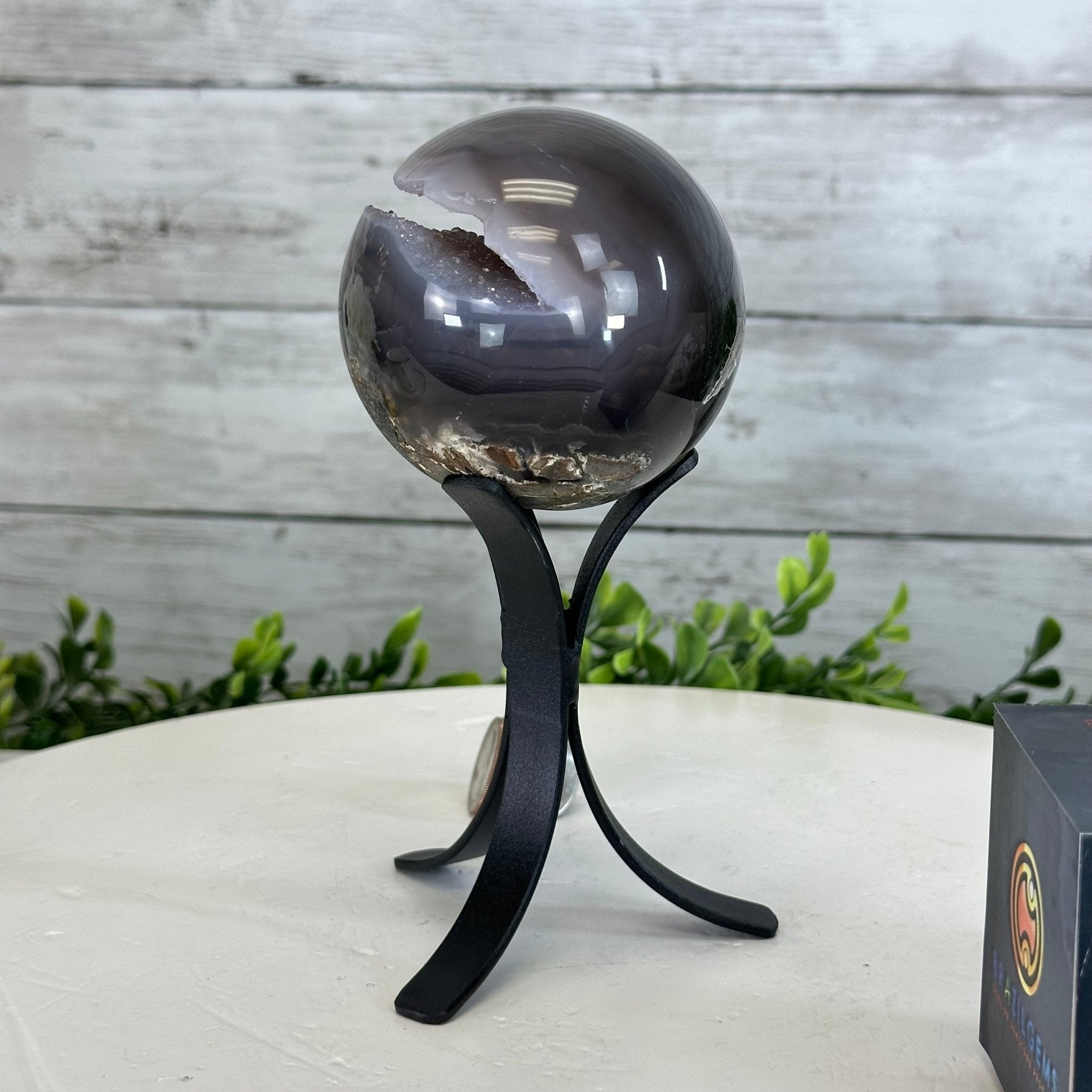 Druzy Agate Sphere on a Metal Stand, 1.3 lbs & 6.7" Tall #5634-0007 - Brazil GemsBrazil GemsDruzy Agate Sphere on a Metal Stand, 1.3 lbs & 6.7" Tall #5634-0007Spheres5634-0007
