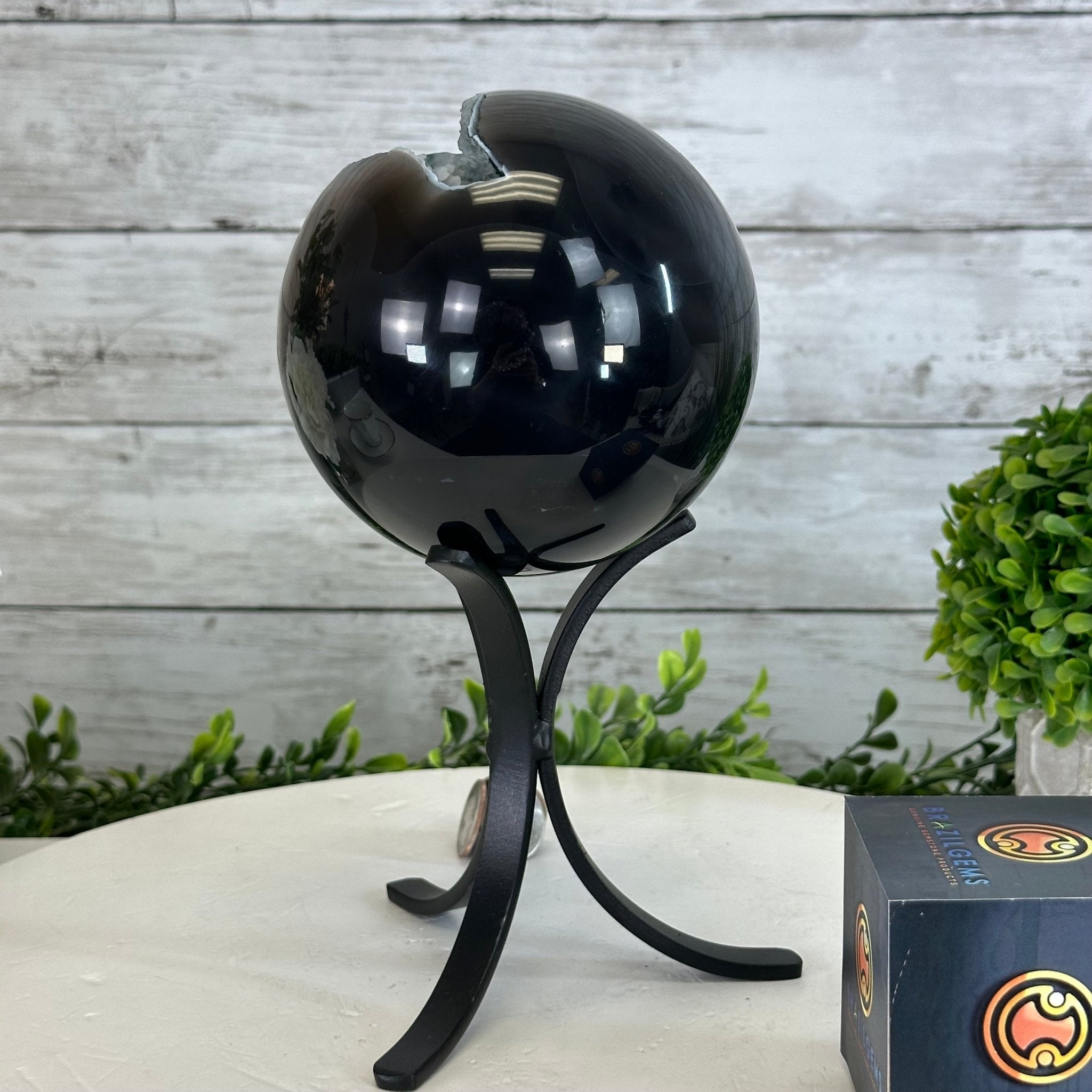 Druzy Agate Sphere on a Metal Stand, 3.9 lbs & 9.1" Tall #5634-0009 - Brazil GemsBrazil GemsDruzy Agate Sphere on a Metal Stand, 3.9 lbs & 9.1" Tall #5634-0009Spheres5634-0009