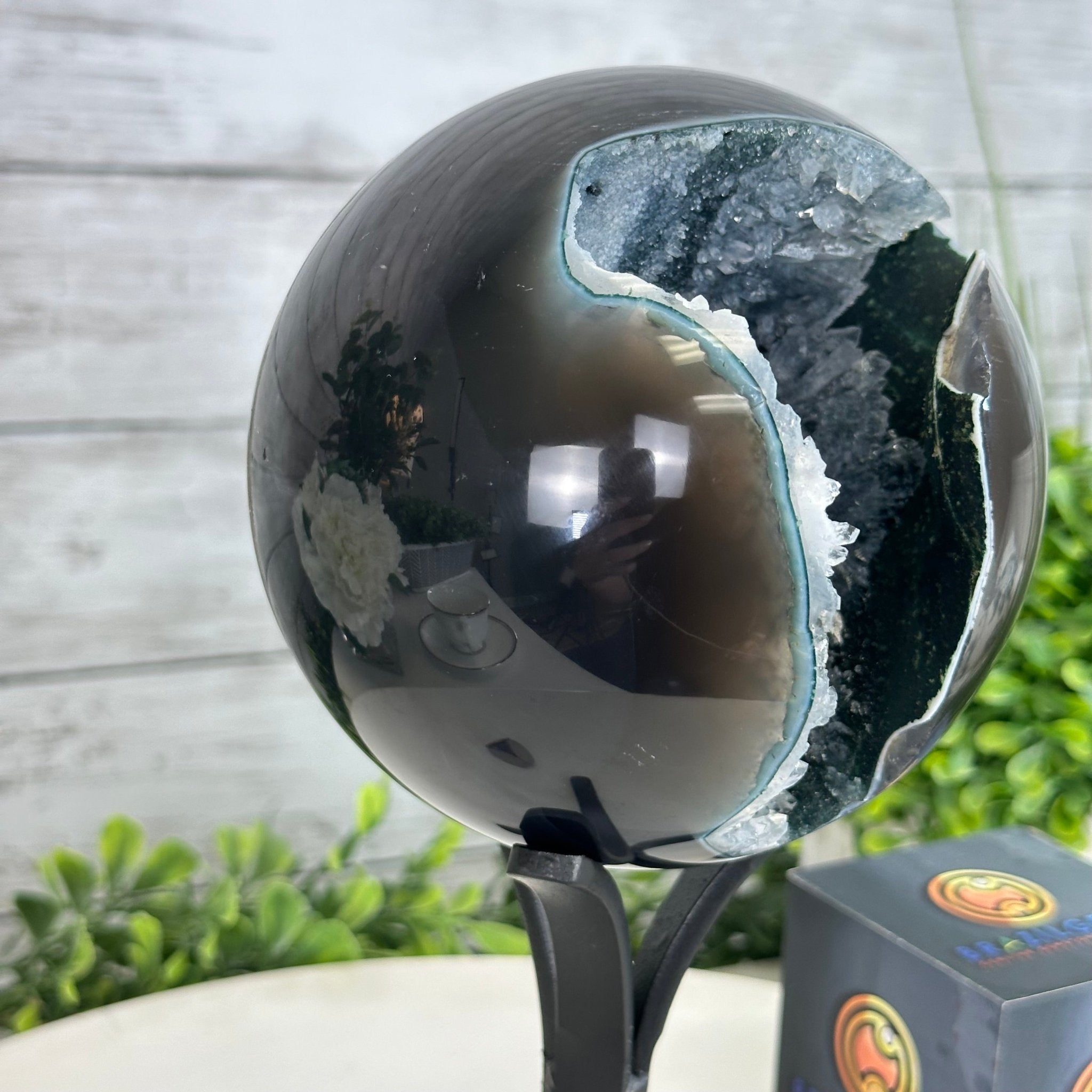 Druzy Agate Sphere on a Metal Stand, 3.9 lbs & 9.1" Tall #5634-0009 - Brazil GemsBrazil GemsDruzy Agate Sphere on a Metal Stand, 3.9 lbs & 9.1" Tall #5634-0009Spheres5634-0009
