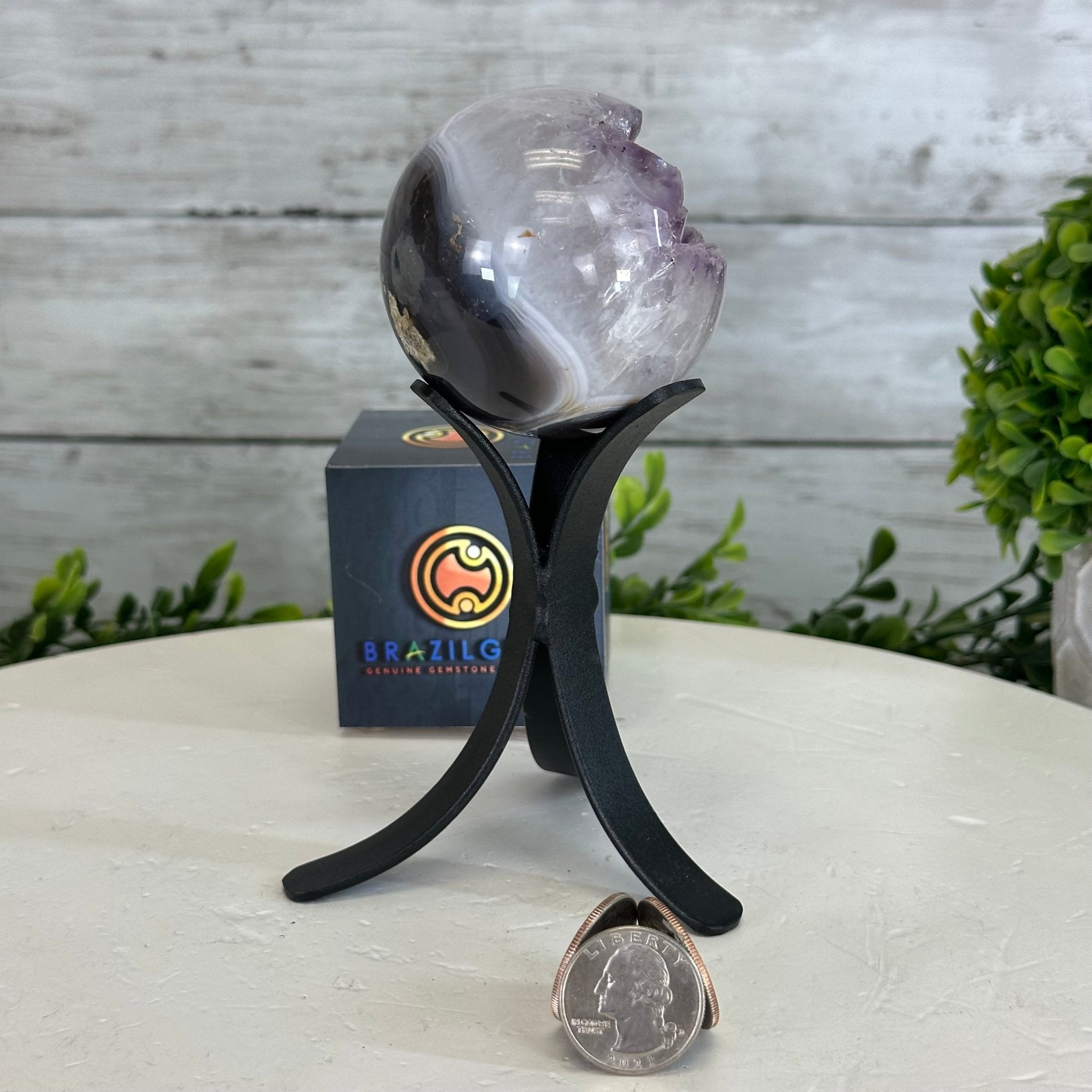 Druzy Amethyst Sphere on a Metal Stand, 0.8 lbs & 6" Tall #5630-0033 - Brazil GemsBrazil GemsDruzy Amethyst Sphere on a Metal Stand, 0.8 lbs & 6" Tall #5630-0033Spheres5630-0033