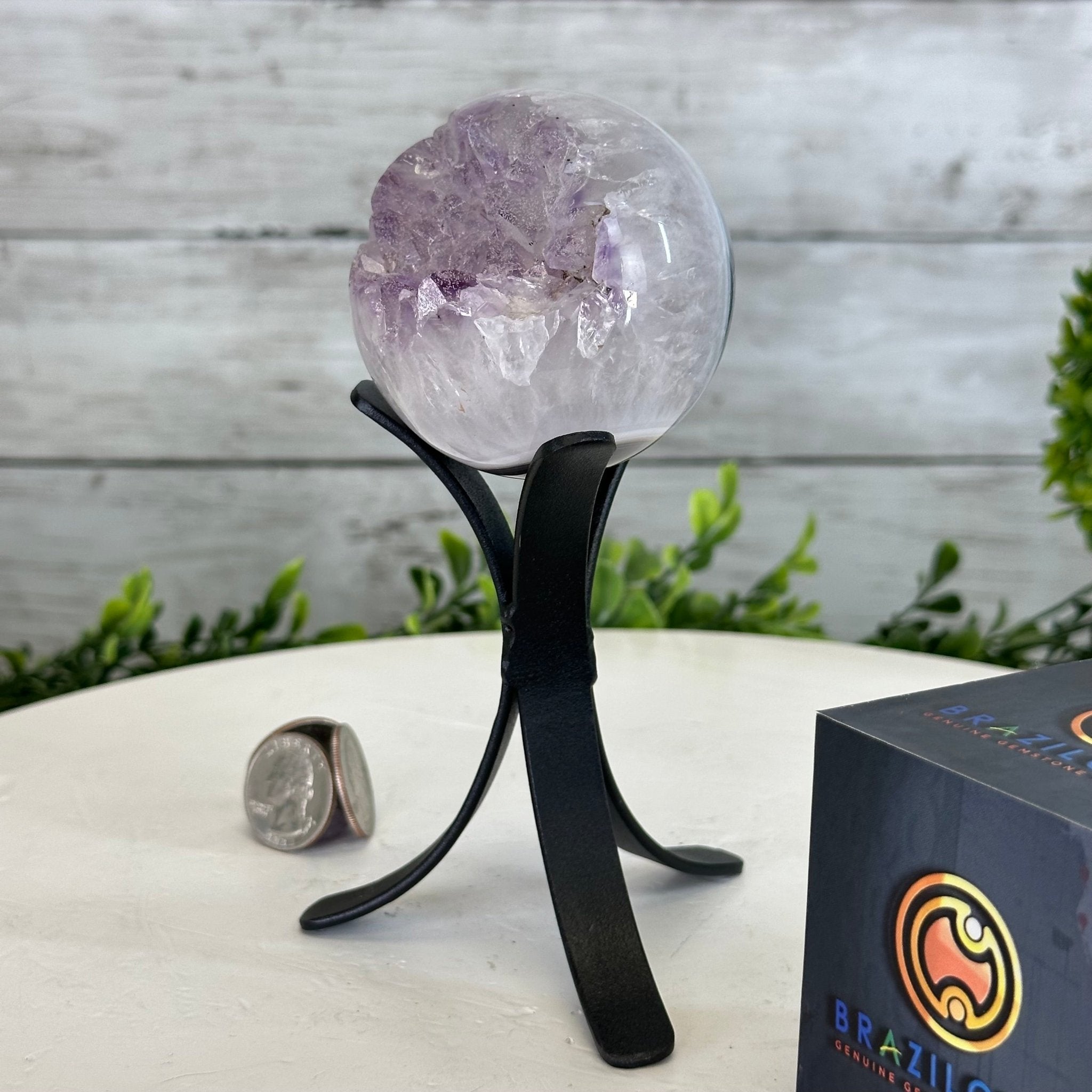 Druzy Amethyst Sphere on a Metal Stand, 0.8 lbs & 6" Tall #5630-0033 - Brazil GemsBrazil GemsDruzy Amethyst Sphere on a Metal Stand, 0.8 lbs & 6" Tall #5630-0033Spheres5630-0033