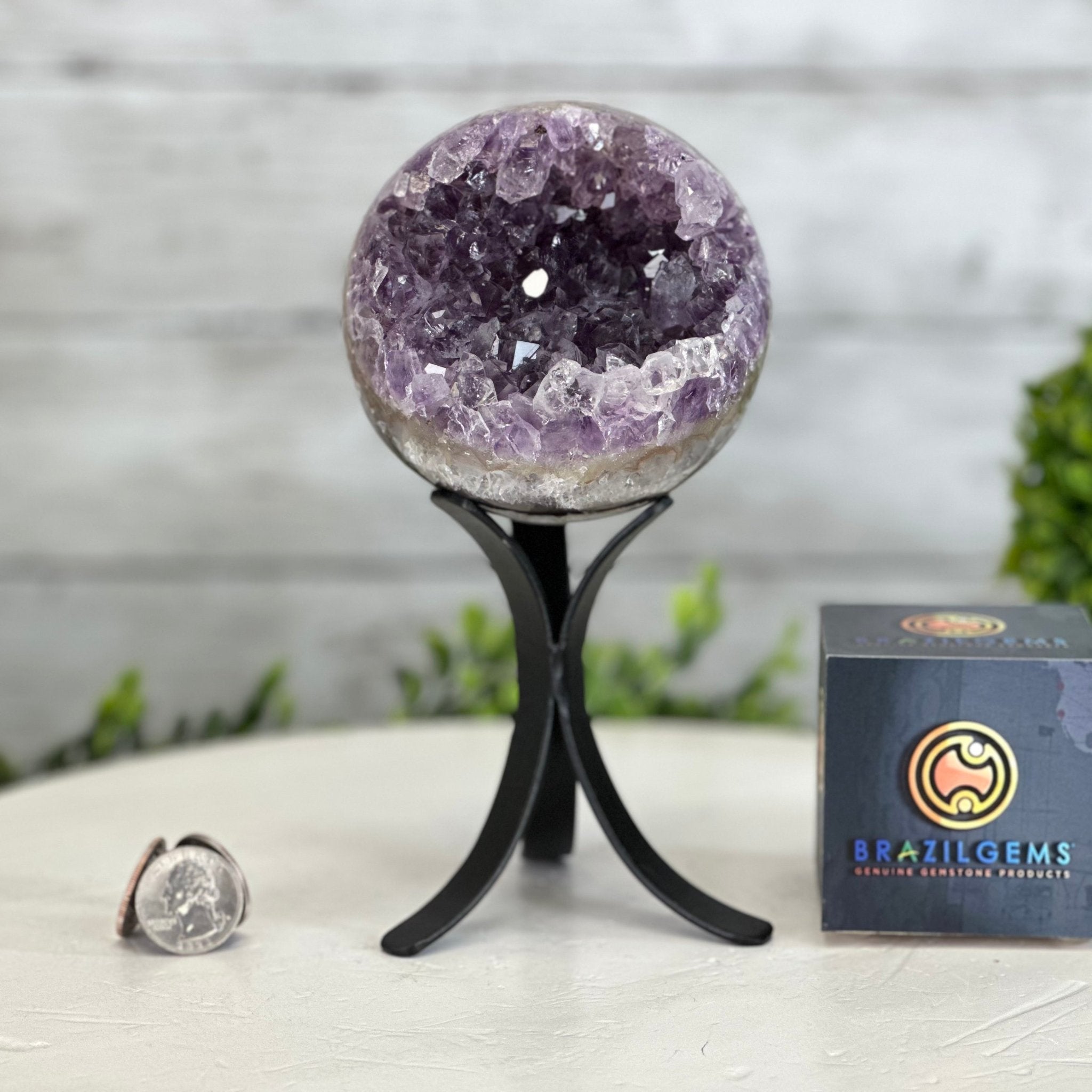 Druzy Amethyst Sphere on a Metal Stand, 2.3 lbs & 7.5" Tall #5630-0046 - Brazil GemsBrazil GemsDruzy Amethyst Sphere on a Metal Stand, 2.3 lbs & 7.5" Tall #5630-0046Spheres5630-0046