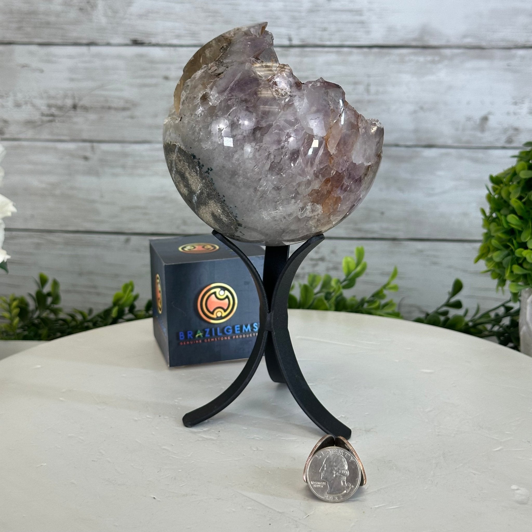 Druzy Amethyst Sphere on a Metal Stand, 2.6 lbs & 8" Tall #5630-0048 - Brazil GemsBrazil GemsDruzy Amethyst Sphere on a Metal Stand, 2.6 lbs & 8" Tall #5630-0048Spheres5630-0048