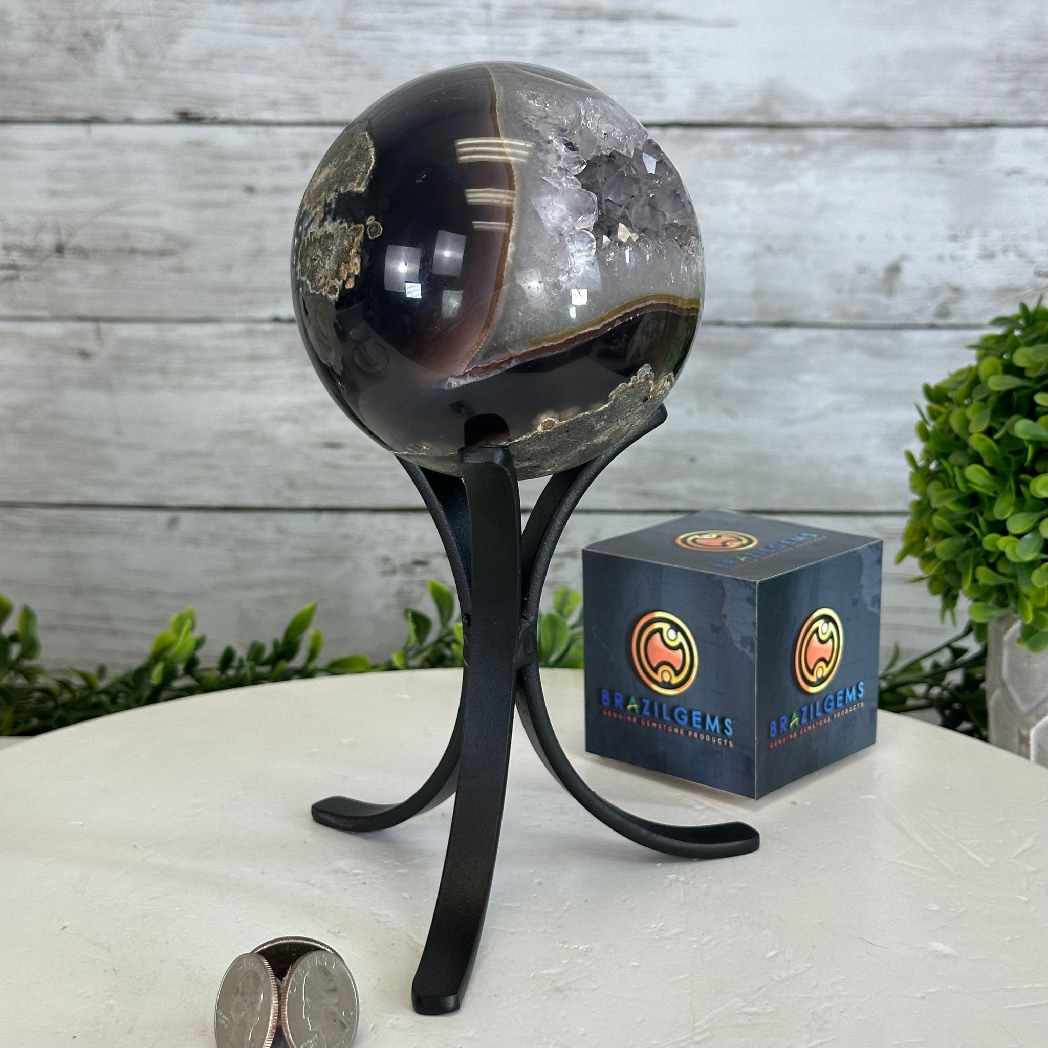 Druzy Amethyst Sphere on a Metal Stand, 2.6 lbs & 8.2" Tall #5630-0050 - Brazil GemsBrazil GemsDruzy Amethyst Sphere on a Metal Stand, 2.6 lbs & 8.2" Tall #5630-0050Spheres5630-0050
