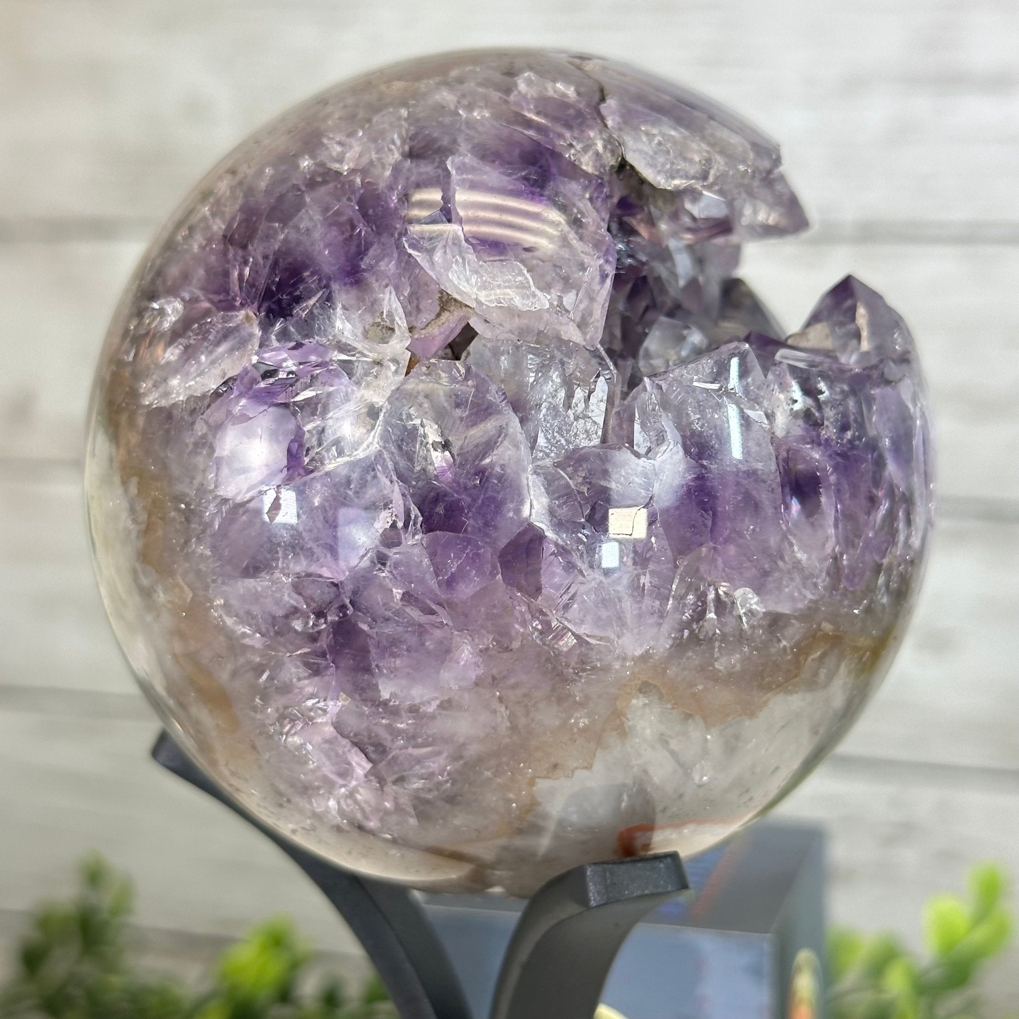 Druzy Amethyst Sphere on a Metal Stand, 2.7 lbs & 8.4" Tall #5630-0052 - Brazil GemsBrazil GemsDruzy Amethyst Sphere on a Metal Stand, 2.7 lbs & 8.4" Tall #5630-0052Spheres5630-0052