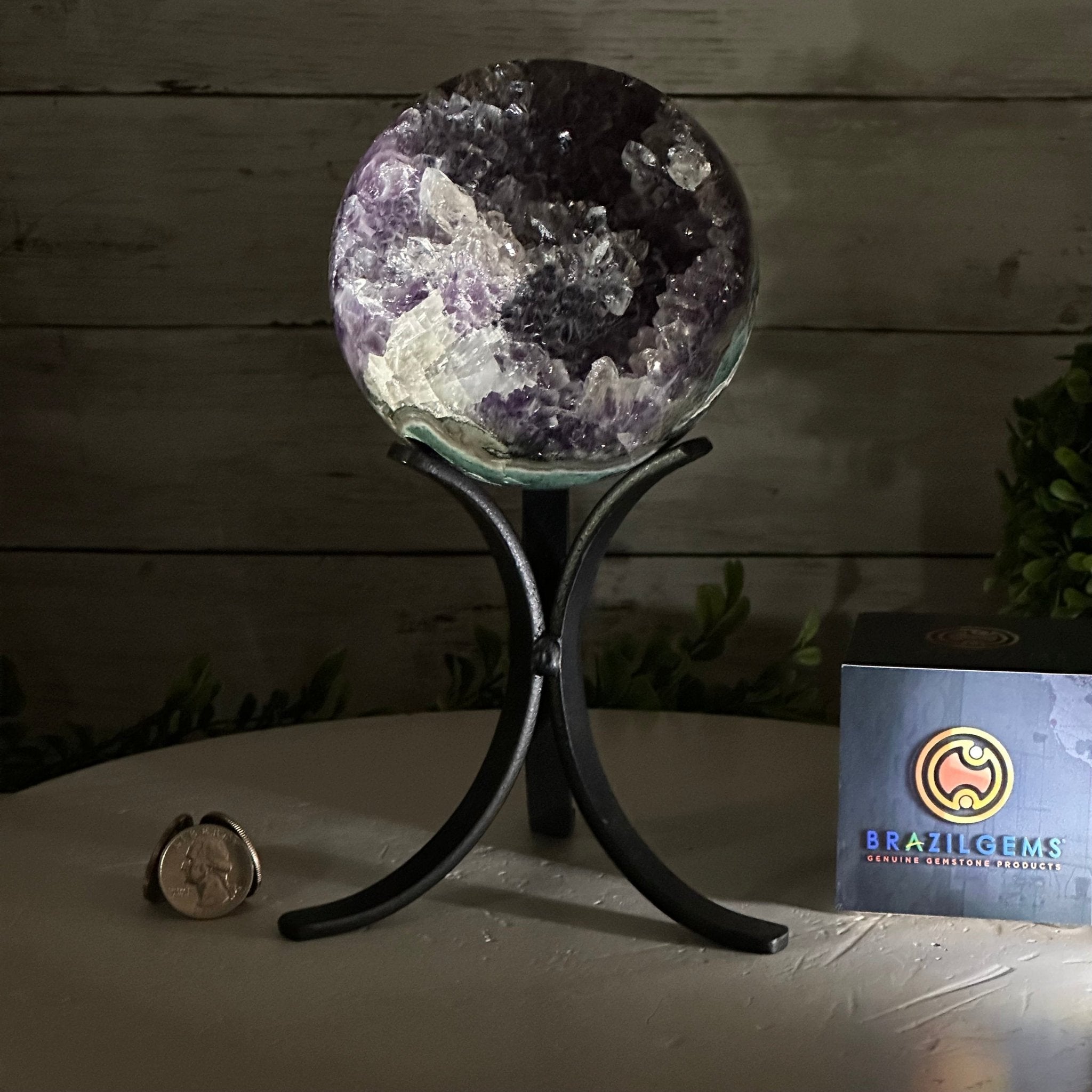 Druzy Amethyst Sphere on a Metal Stand, 3 lbs & 8.2" Tall #5630-0053 - Brazil GemsBrazil GemsDruzy Amethyst Sphere on a Metal Stand, 3 lbs & 8.2" Tall #5630-0053Spheres5630-0053