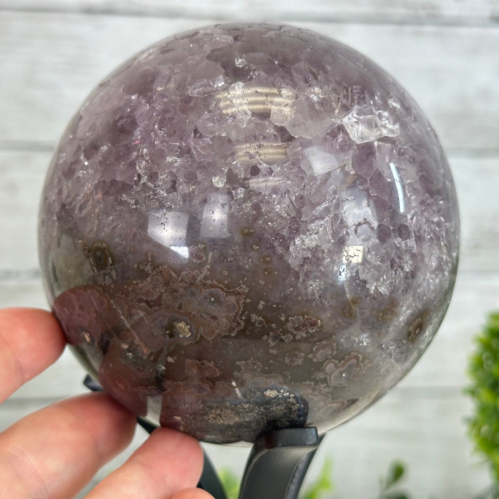 Druzy Amethyst Sphere on a Metal Stand, 3.4 lbs & 8.7" Tall #5630-0054 - Brazil GemsBrazil GemsDruzy Amethyst Sphere on a Metal Stand, 3.4 lbs & 8.7" Tall #5630-0054Spheres5630-0054