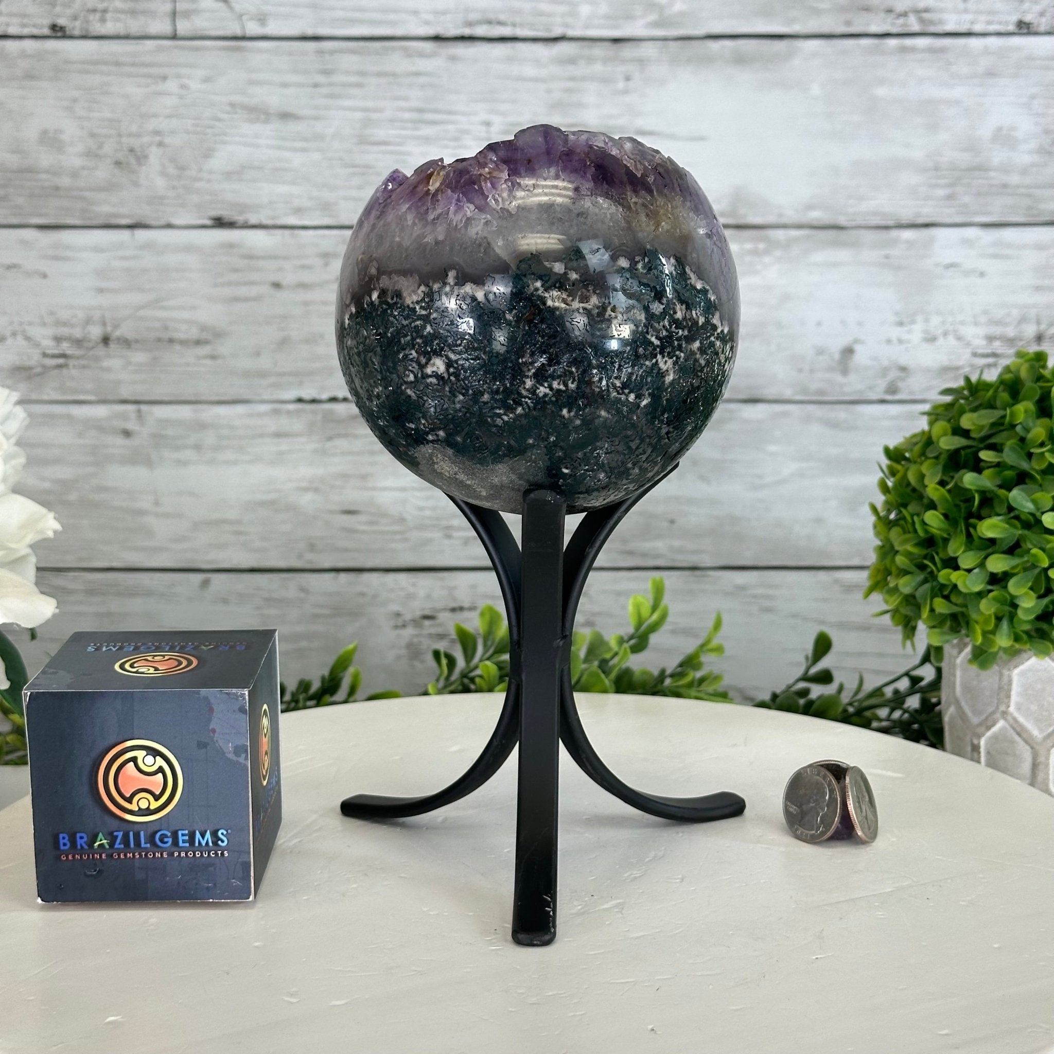 Druzy Amethyst Sphere on a Metal Stand, 3.6 lbs & 9.1" Tall #5630-0055 - Brazil GemsBrazil GemsDruzy Amethyst Sphere on a Metal Stand, 3.6 lbs & 9.1" Tall #5630-0055Spheres5630-0055