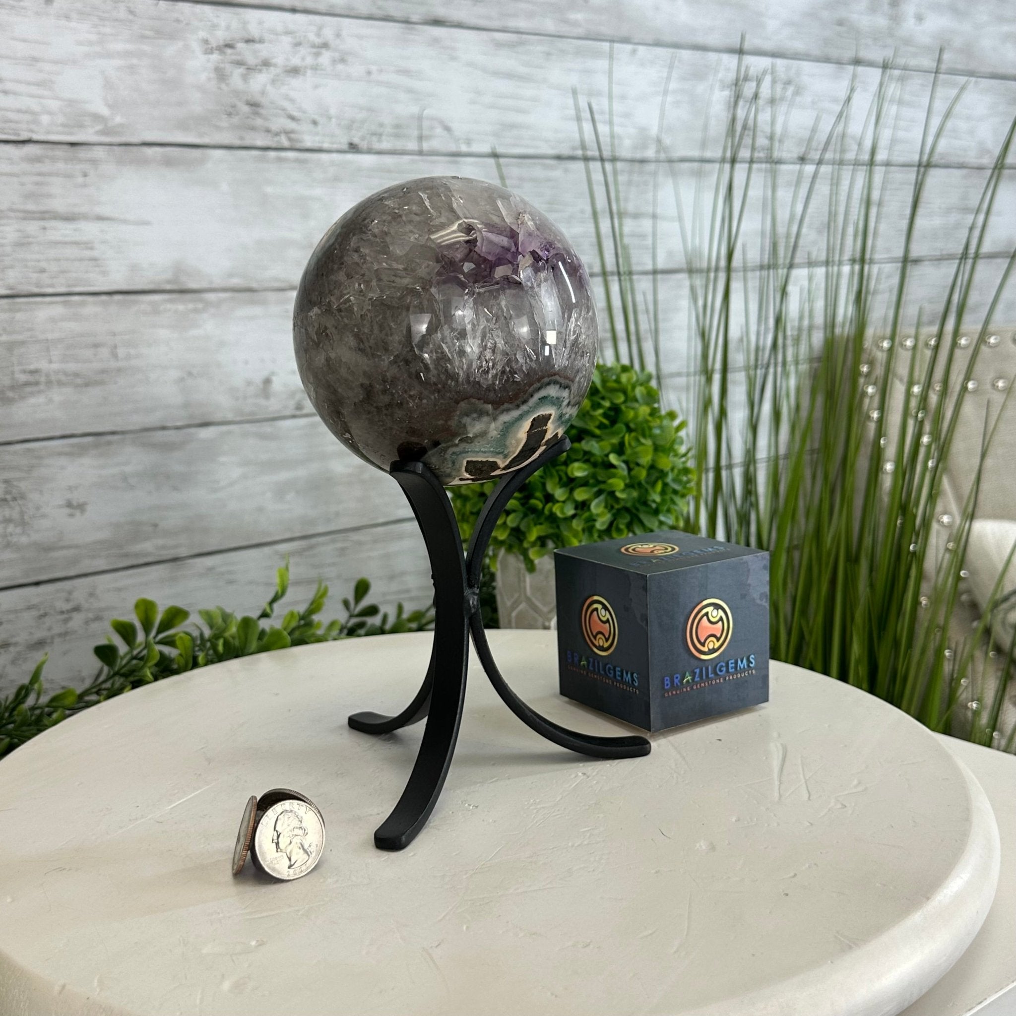 Druzy Amethyst Sphere on a Metal Stand, 3.8 lbs & 8.7" Tall #5630-0058 - Brazil GemsBrazil GemsDruzy Amethyst Sphere on a Metal Stand, 3.8 lbs & 8.7" Tall #5630-0058Spheres5630-0058