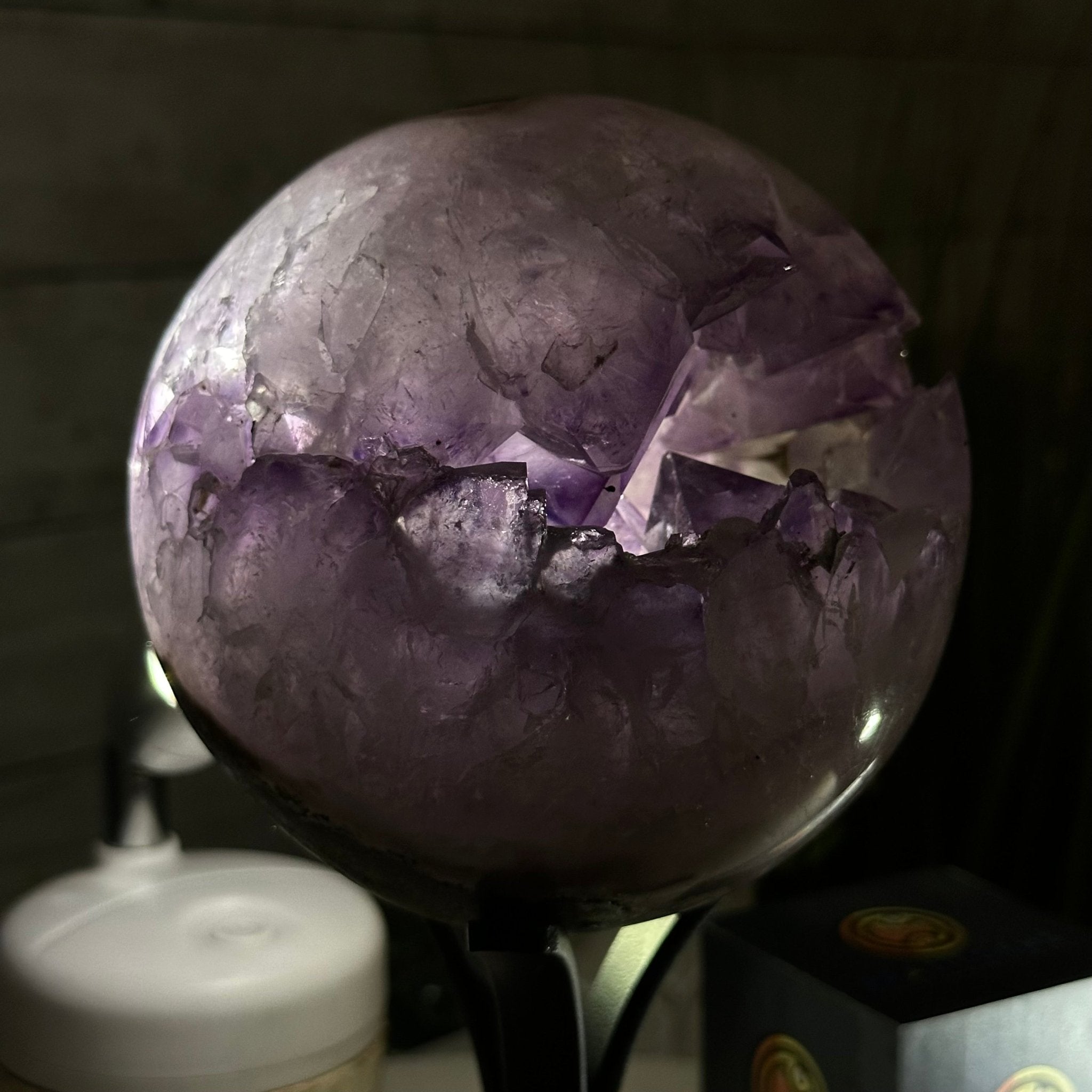 Druzy Amethyst Sphere on a Metal Stand, 4.2 lbs & 9.1" Tall #5630-0061 - Brazil GemsBrazil GemsDruzy Amethyst Sphere on a Metal Stand, 4.2 lbs & 9.1" Tall #5630-0061Spheres5630-0061
