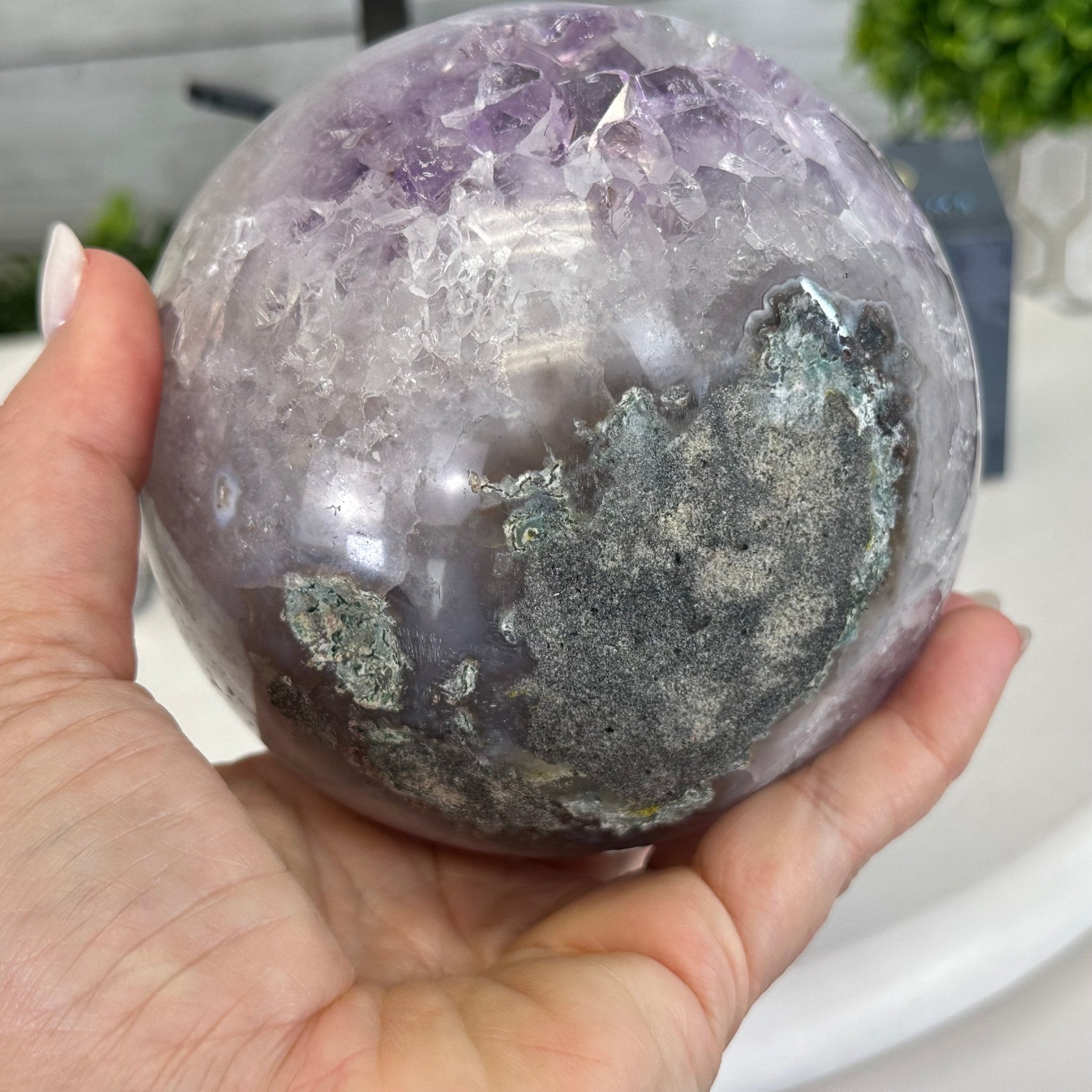 Druzy Amethyst Sphere on a Metal Stand, 4.2 lbs & 9.1" Tall #5630-0061 - Brazil GemsBrazil GemsDruzy Amethyst Sphere on a Metal Stand, 4.2 lbs & 9.1" Tall #5630-0061Spheres5630-0061