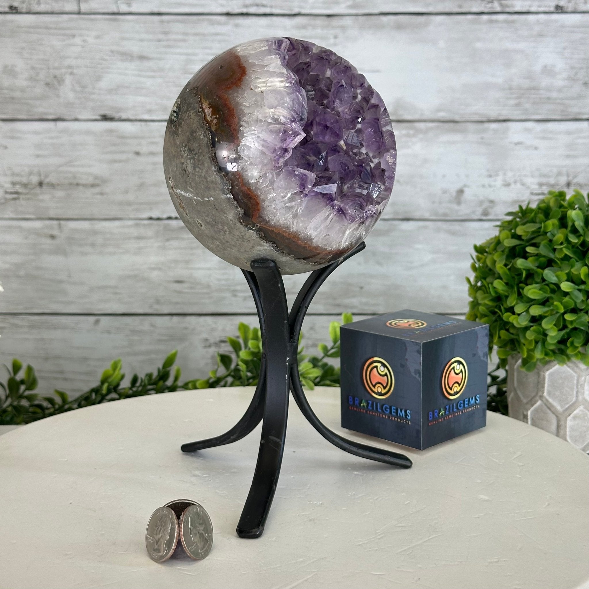 Druzy Amethyst Sphere on a Metal Stand, 4.3 lbs & 9.1" Tall #5630-0063 - Brazil GemsBrazil GemsDruzy Amethyst Sphere on a Metal Stand, 4.3 lbs & 9.1" Tall #5630-0063Spheres5630-0063