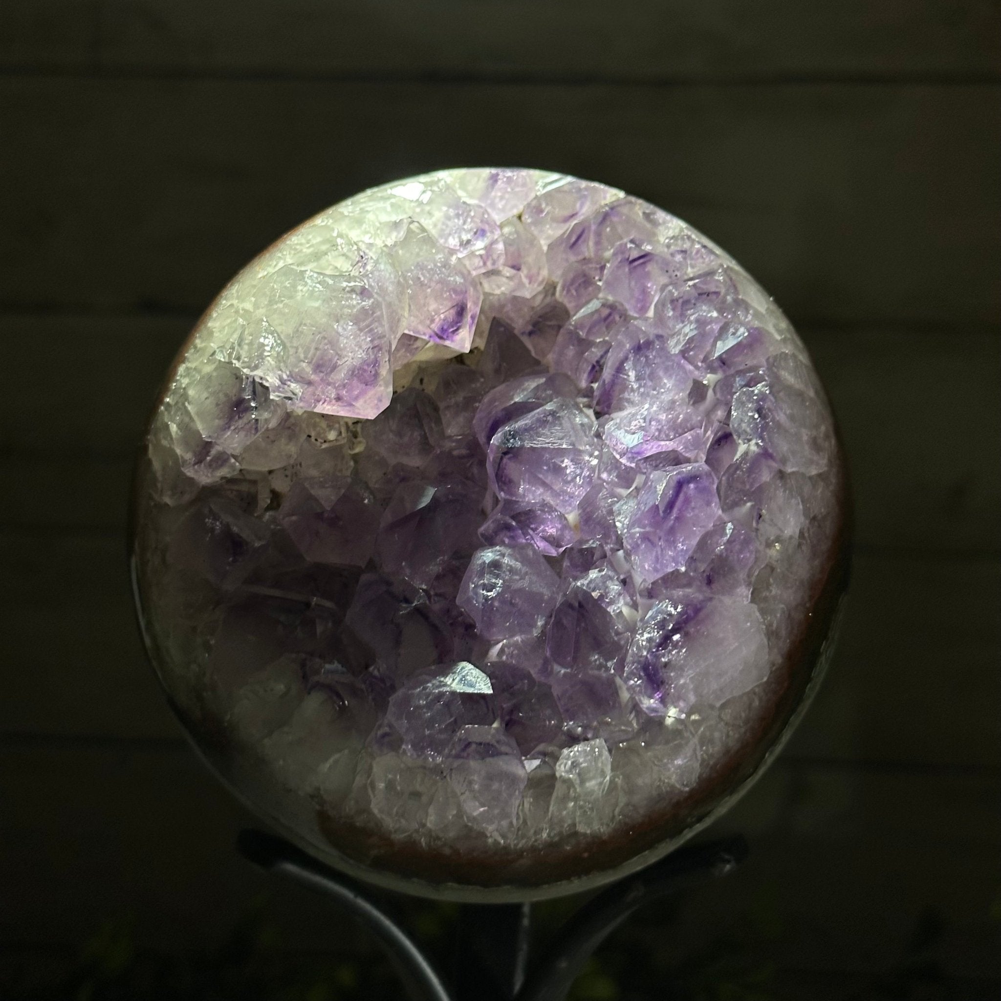 Druzy Amethyst Sphere on a Metal Stand, 4.3 lbs & 9.1" Tall #5630-0063 - Brazil GemsBrazil GemsDruzy Amethyst Sphere on a Metal Stand, 4.3 lbs & 9.1" Tall #5630-0063Spheres5630-0063