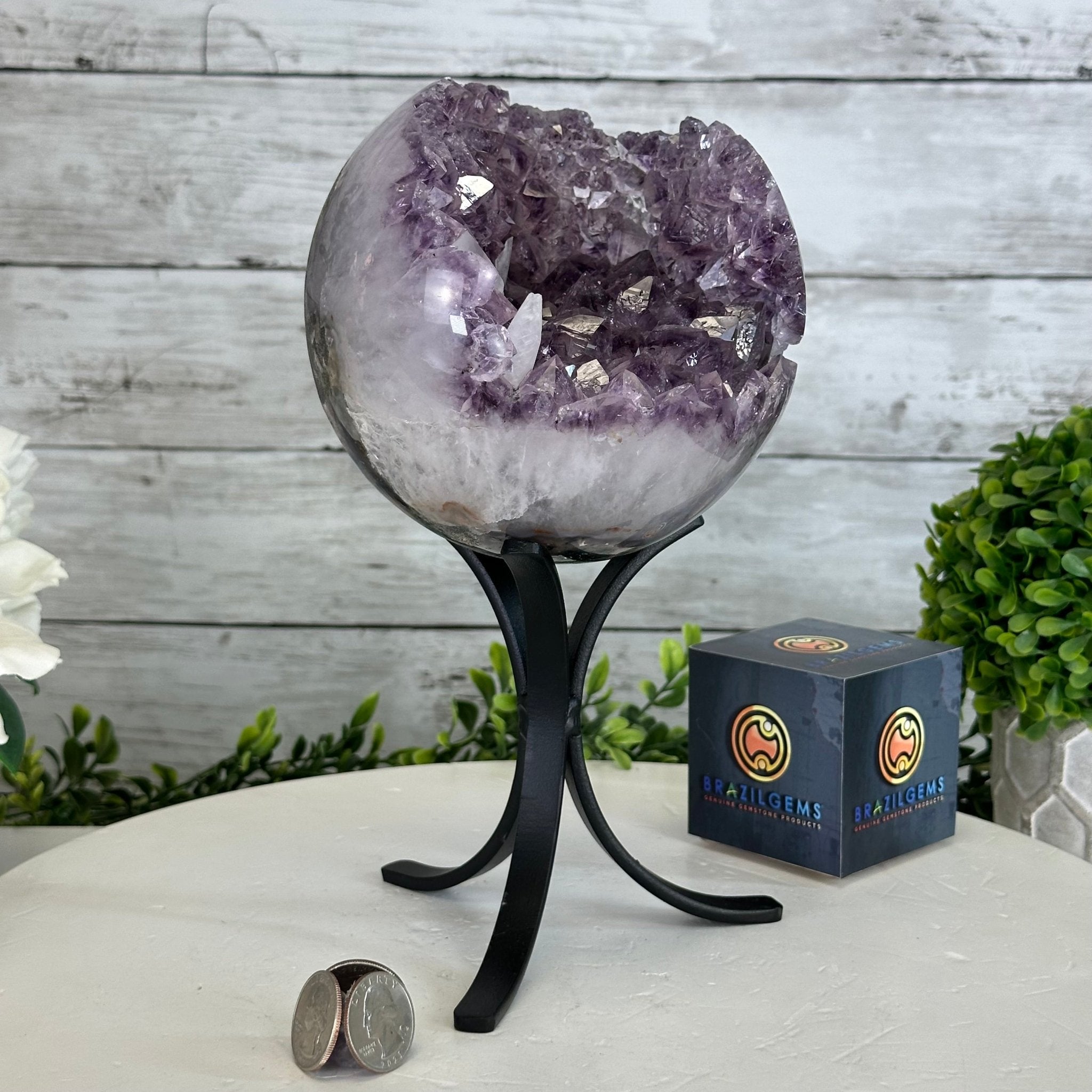 Druzy Amethyst Sphere on a Metal Stand, 5.6 lbs & 9.9" Tall #5630-0066 - Brazil GemsBrazil GemsDruzy Amethyst Sphere on a Metal Stand, 5.6 lbs & 9.9" Tall #5630-0066Spheres5630-0066
