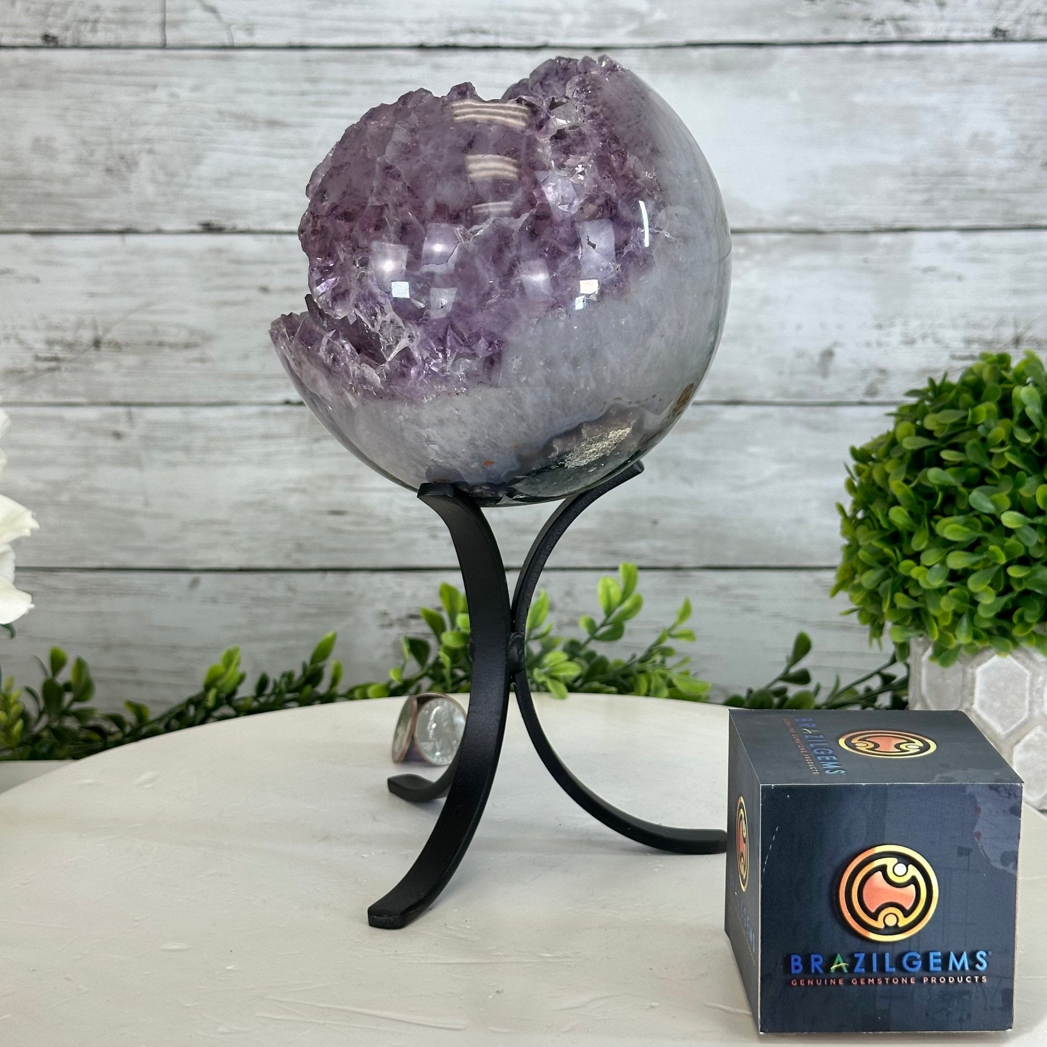 Druzy Amethyst Sphere on a Metal Stand, 5.6 lbs & 9.9" Tall #5630-0066 - Brazil GemsBrazil GemsDruzy Amethyst Sphere on a Metal Stand, 5.6 lbs & 9.9" Tall #5630-0066Spheres5630-0066