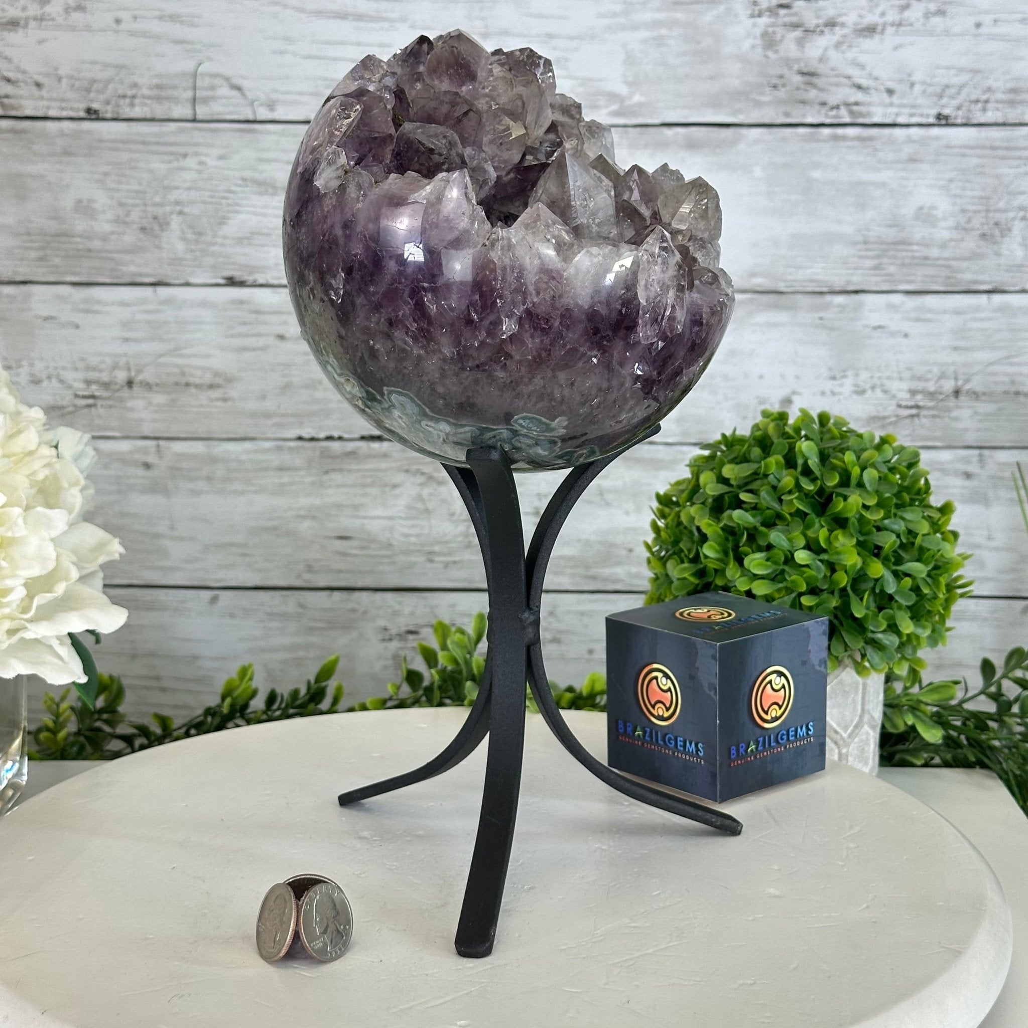 Druzy Amethyst Sphere on a Metal Stand, 8.2 lbs & 11.9" Tall #5630-0069 - Brazil GemsBrazil GemsDruzy Amethyst Sphere on a Metal Stand, 8.2 lbs & 11.9" Tall #5630-0069Spheres5630-0069
