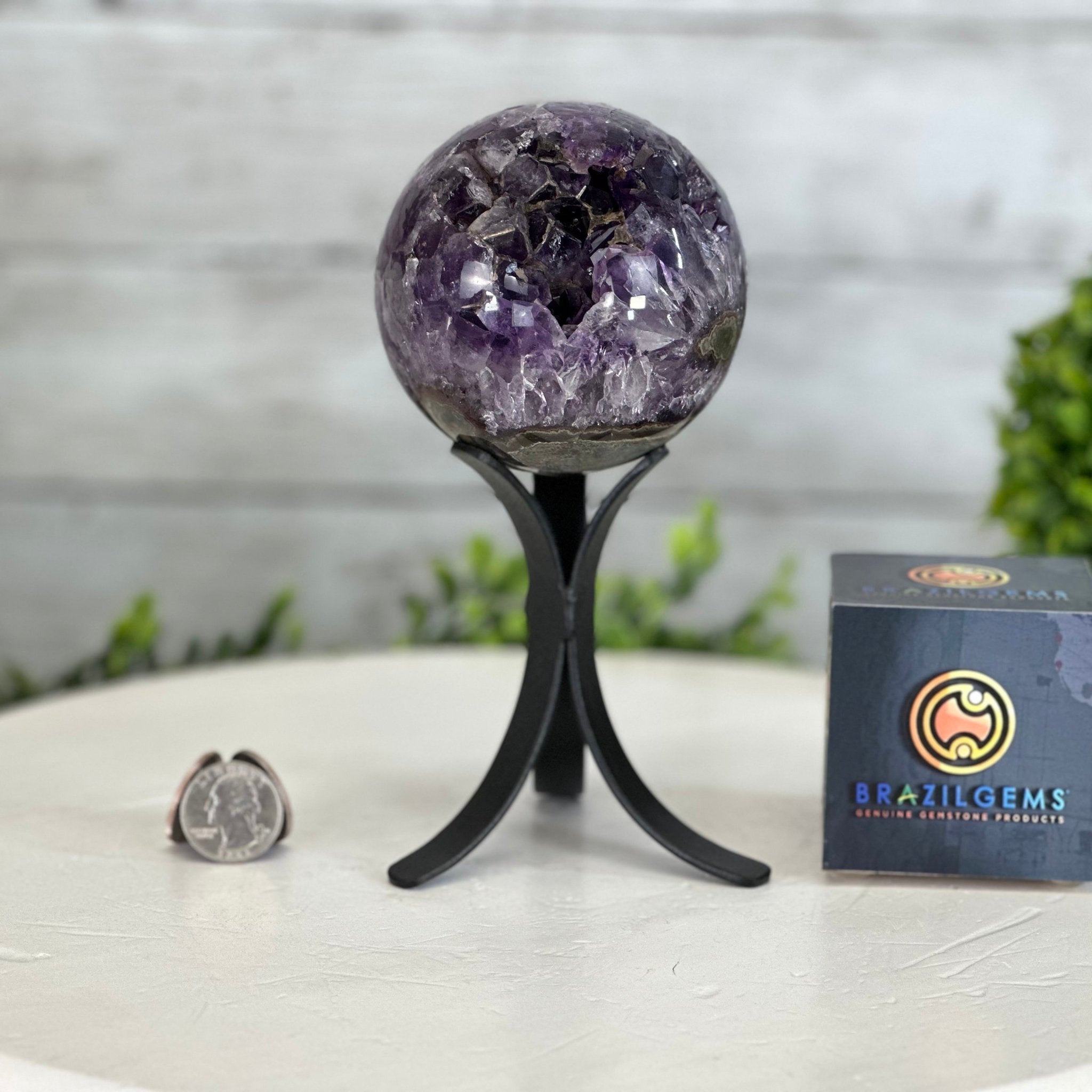 Druzy Amethyst Sphere on a Metal Stand,1.9 lbs & 7.2" Tall #5630-0043 - Brazil GemsBrazil GemsDruzy Amethyst Sphere on a Metal Stand,1.9 lbs & 7.2" Tall #5630-0043Spheres5630-0043