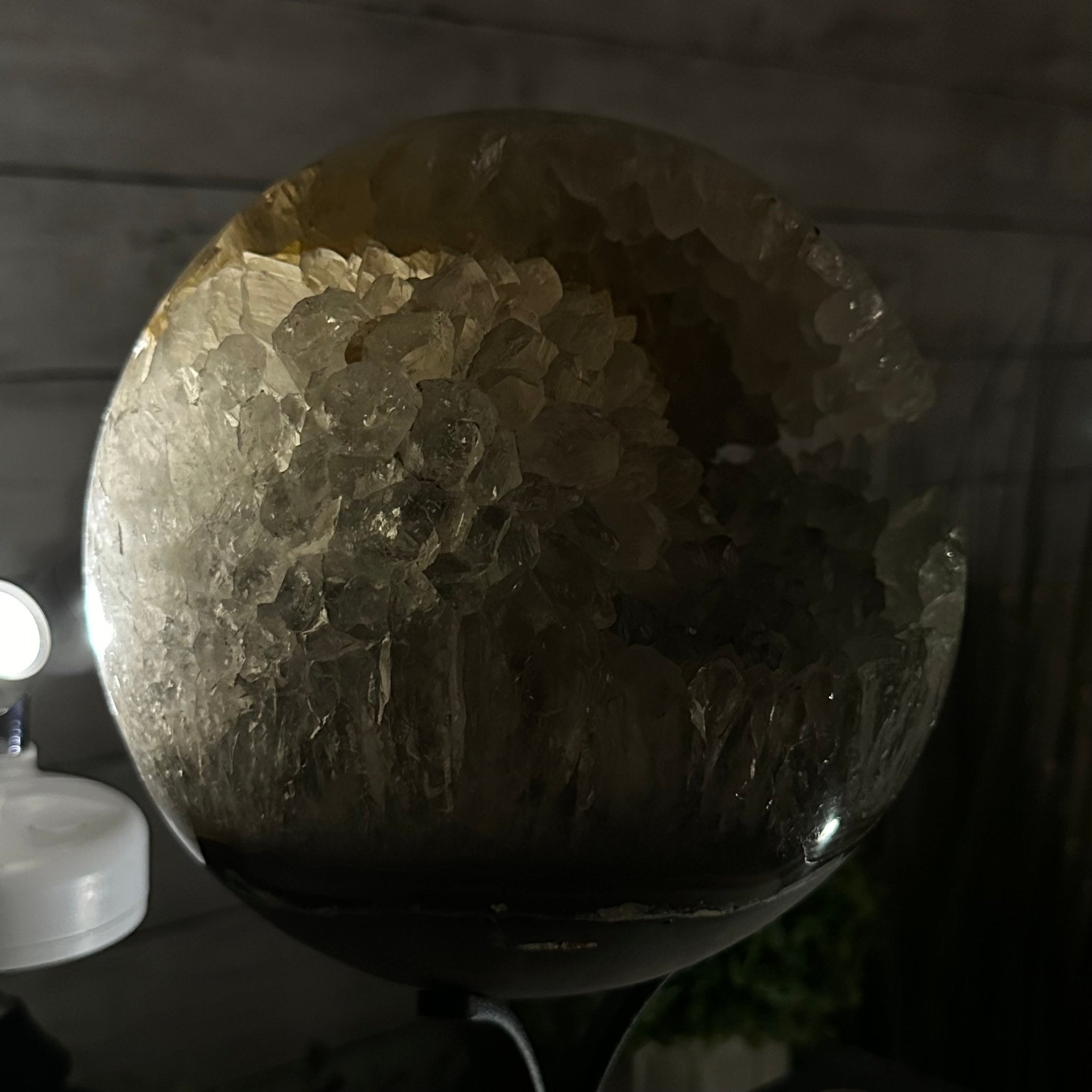 Druzy White Amethyst Sphere on a Metal Base, 14.7 lbs & 12.7" Tall #5630-0075 - Brazil GemsBrazil GemsDruzy White Amethyst Sphere on a Metal Base, 14.7 lbs & 12.7" Tall #5630-0075Spheres5630-0075