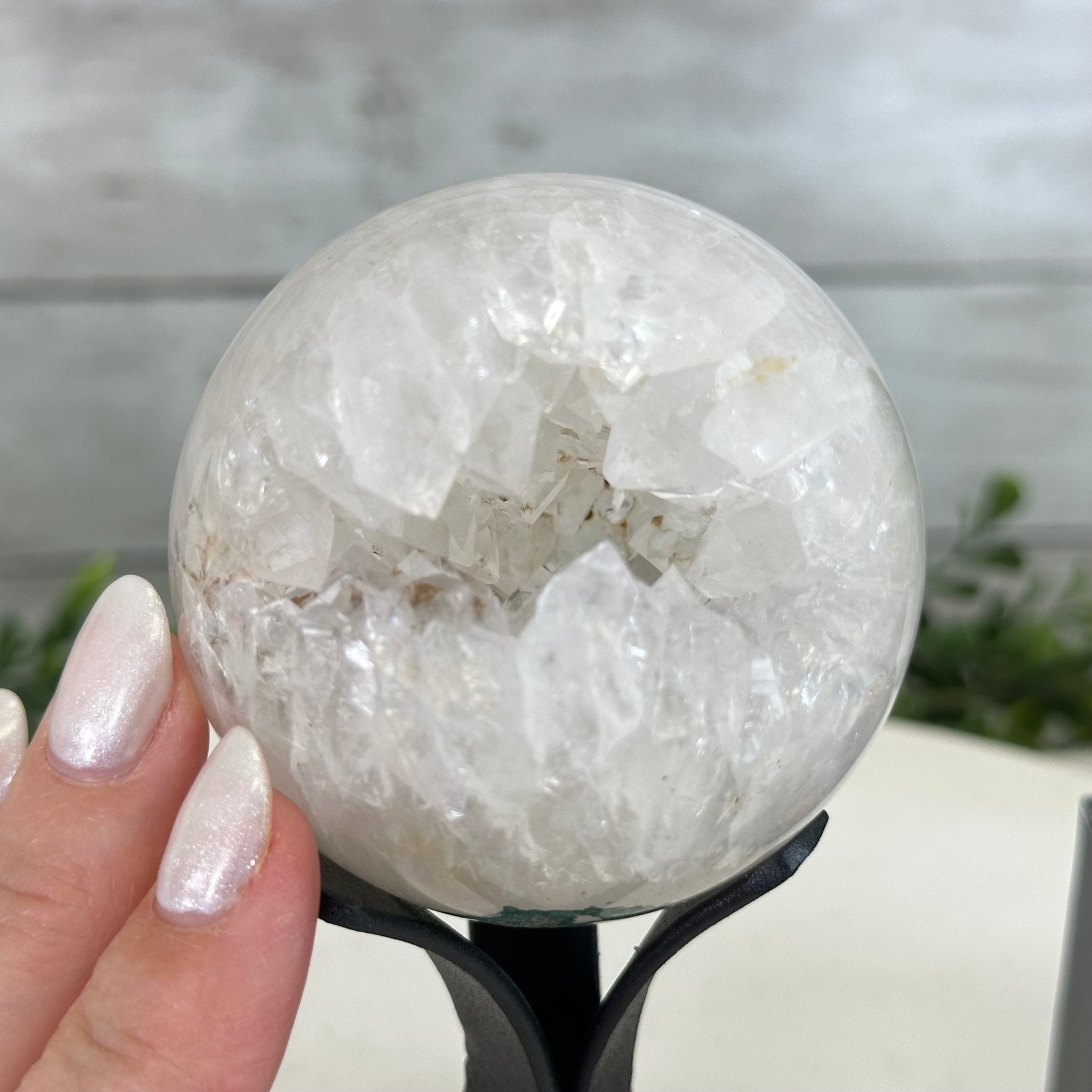 Druzy White Amethyst Sphere on a Metal Stand, 0.8 lbs & 6.2" Tall #5630-0032 - Brazil GemsBrazil GemsDruzy White Amethyst Sphere on a Metal Stand, 0.8 lbs & 6.2" Tall #5630-0032Spheres5630-0032