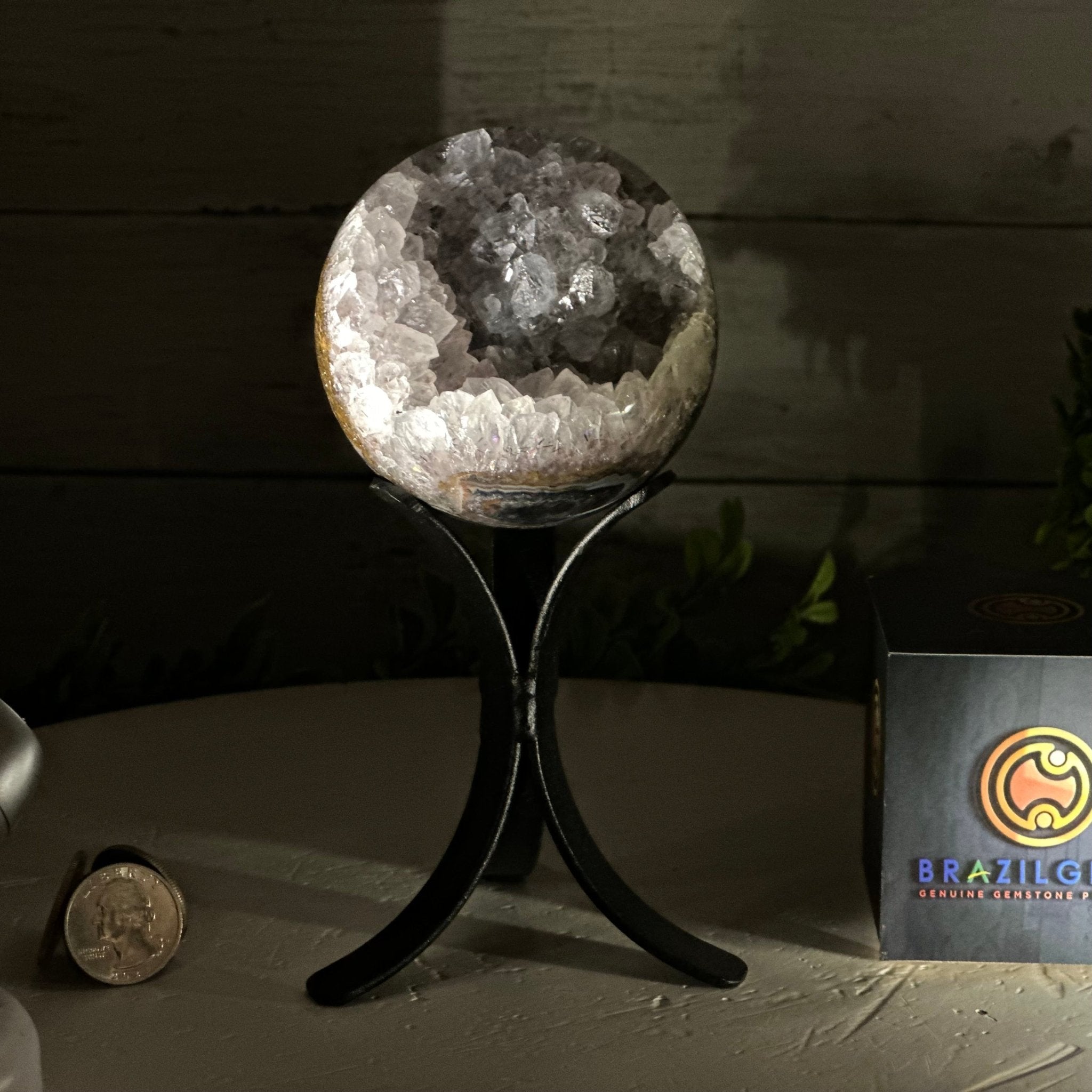 Druzy White Amethyst Sphere on a Metal Stand, 1.1 lbs & 6.7" Tall #5630-0037 - Brazil GemsBrazil GemsDruzy White Amethyst Sphere on a Metal Stand, 1.1 lbs & 6.7" Tall #5630-0037Spheres5630-0037